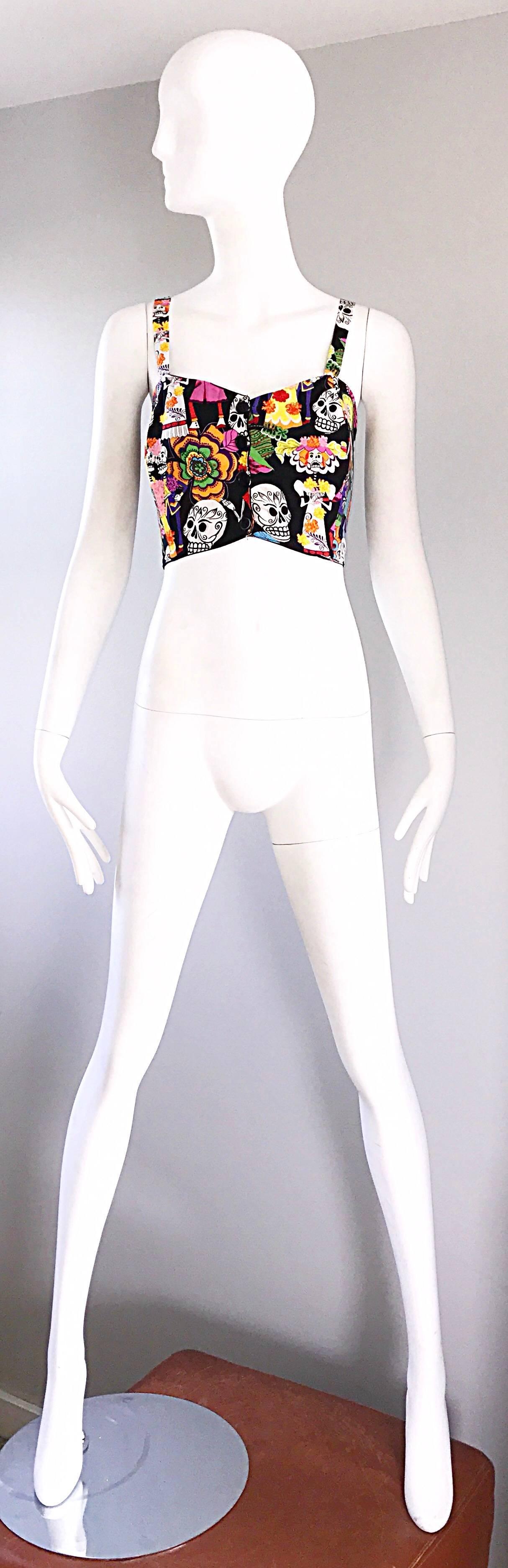 Women's Amazing 1990s ' Day of the Dead ' Plus Size Novelty Vintage 90s Cotton Crop Top For Sale