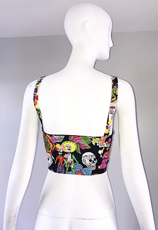 Amazing 1990s ' Day of the Dead ' Plus Size Novelty Vintage 90s Cotton Crop Top For Sale 4