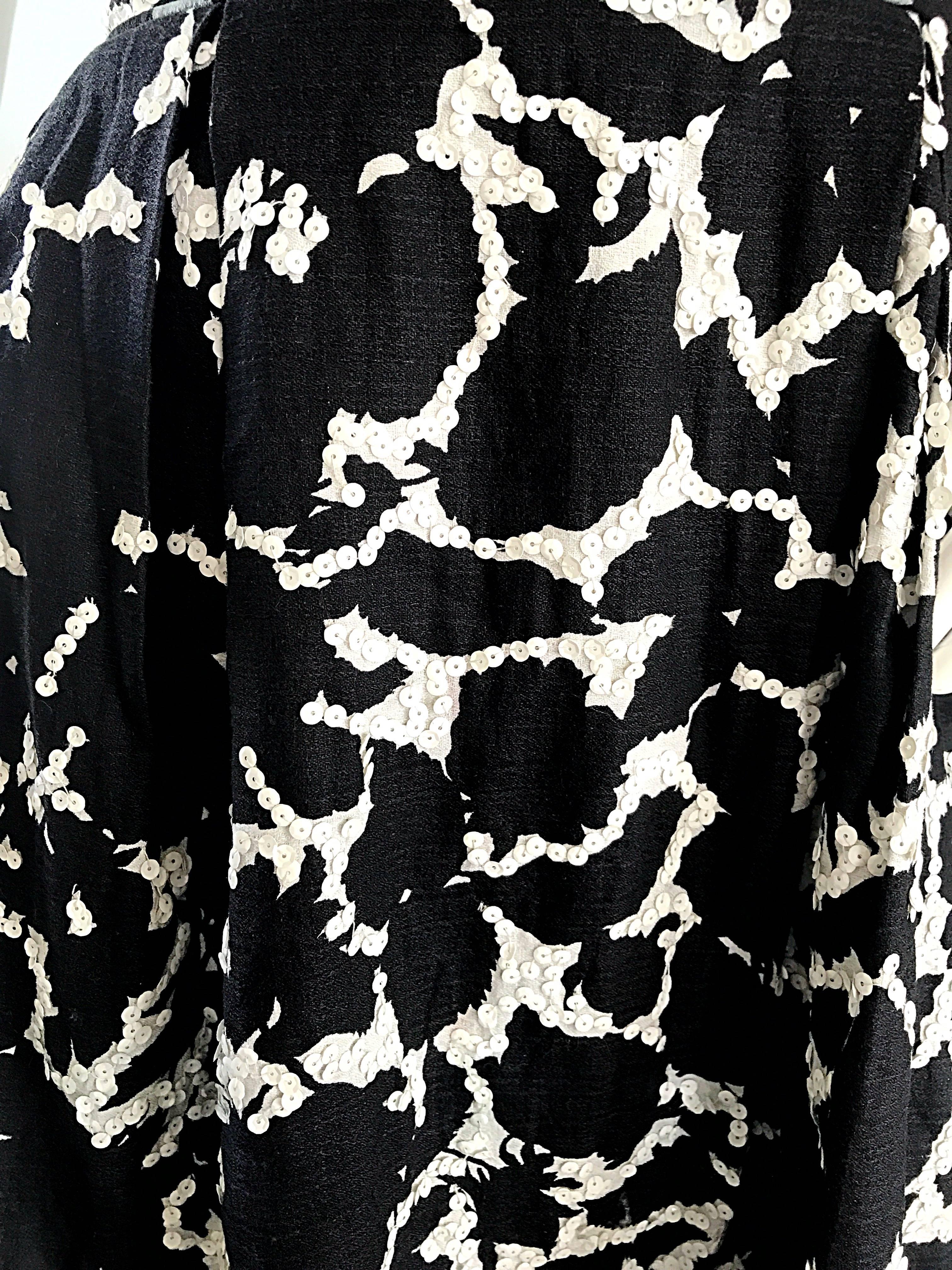 1950s Black and White Leaf Print Sequin Cotton Fit and Flare 50s ...