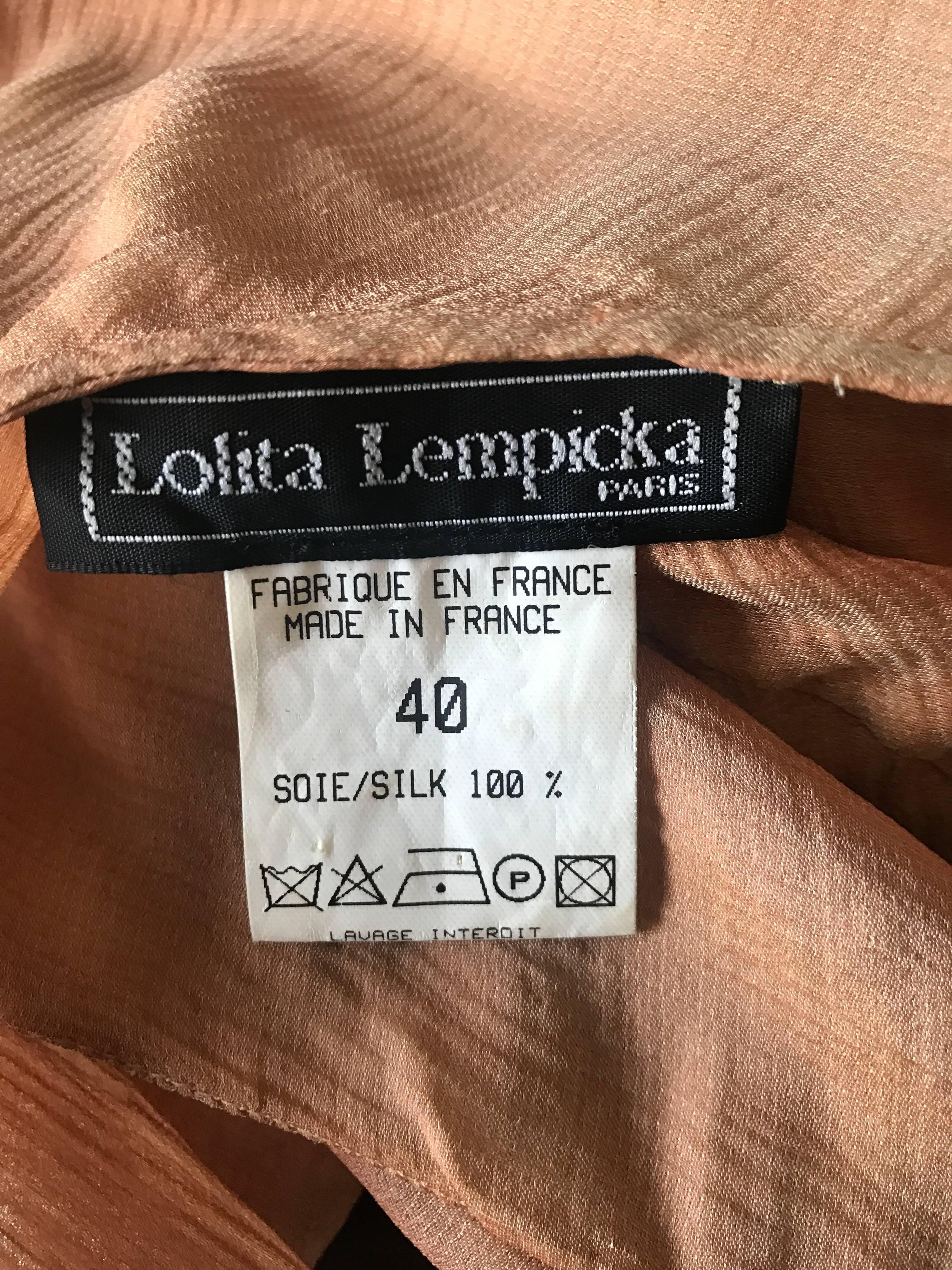 1990s Lolita Lempicka Silk Chiffon Terracotta Tan Rhinestone Vintage 90s Dress 2