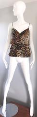 New Escada Leopard Cheetah Print Silk Tiered Sleeveless Tiered Empire Blouse 38