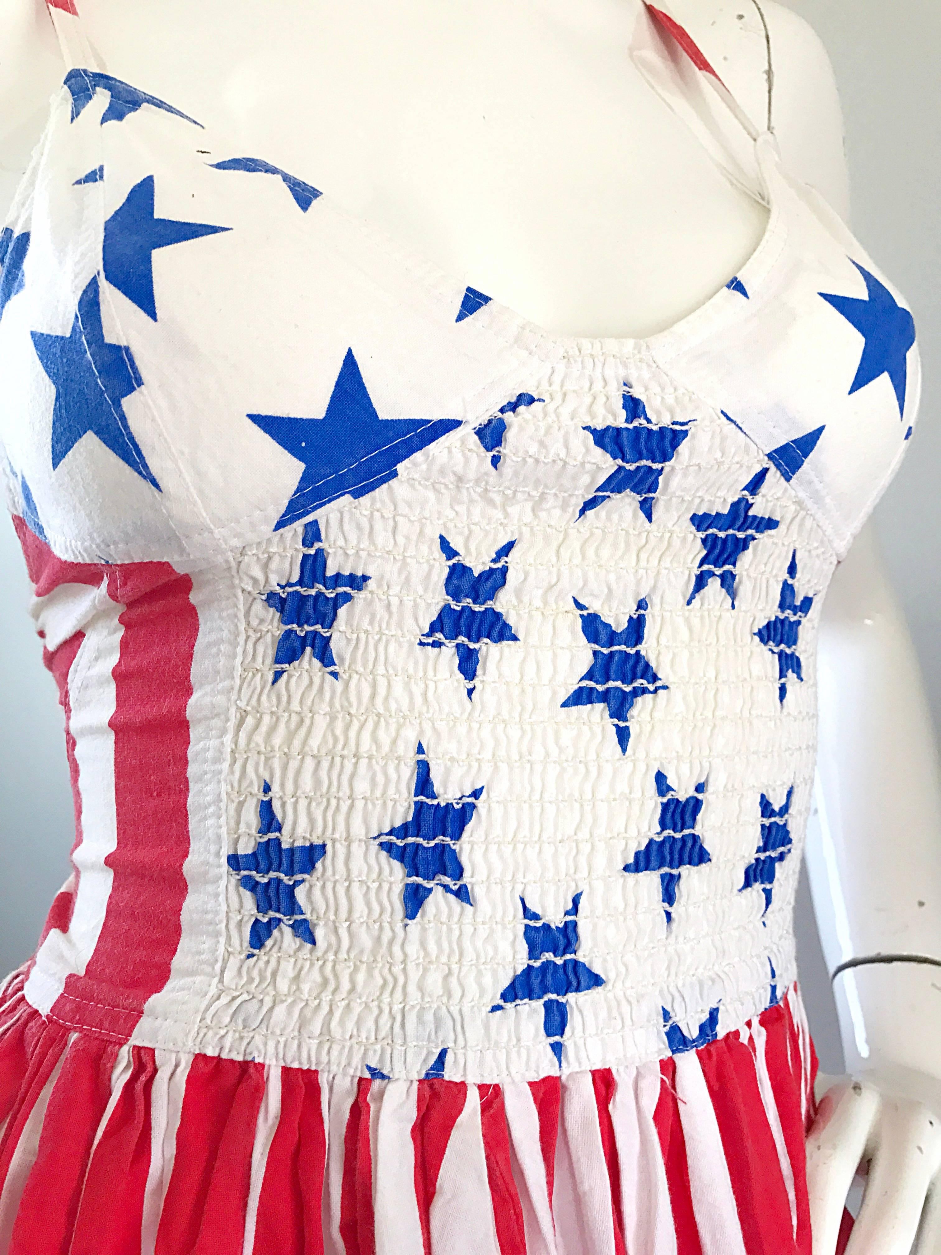 Documented Vintage Boy London 1980s American Flag Hand Painted Cotton 80s Dress For Sale 1