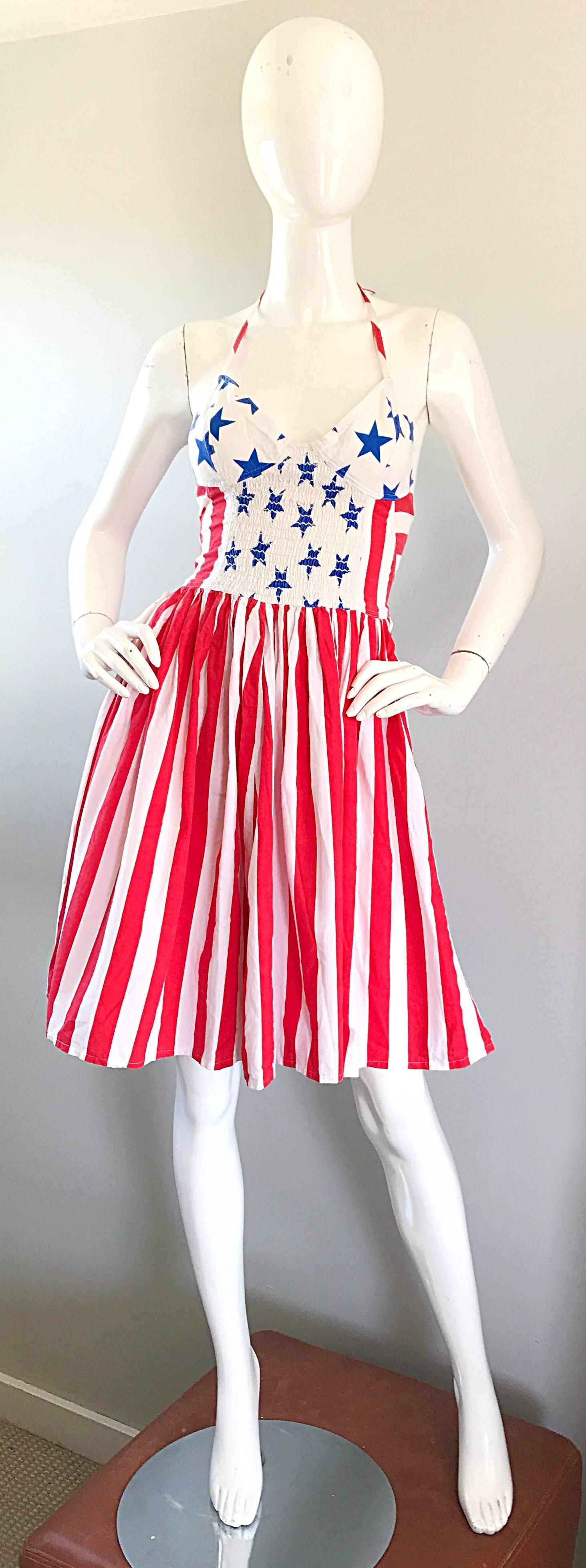 Documented Vintage Boy London 1980s American Flag Hand Painted Cotton 80s Dress For Sale 2
