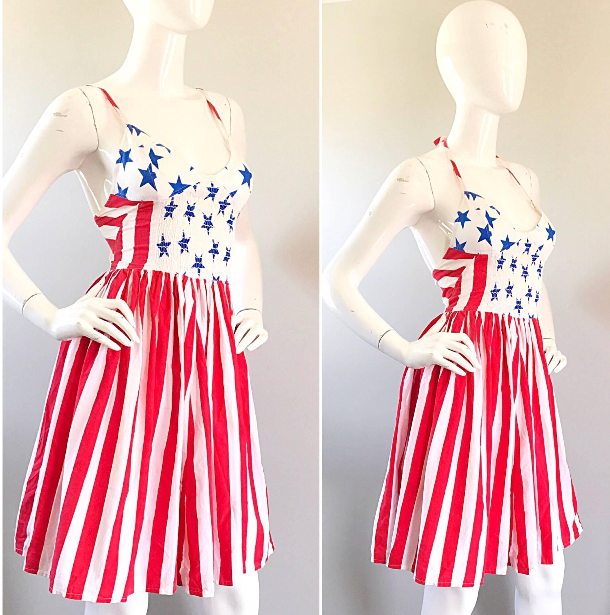 Documented Vintage Boy London 1980s American Flag Hand Painted Cotton 80s Dress For Sale 5