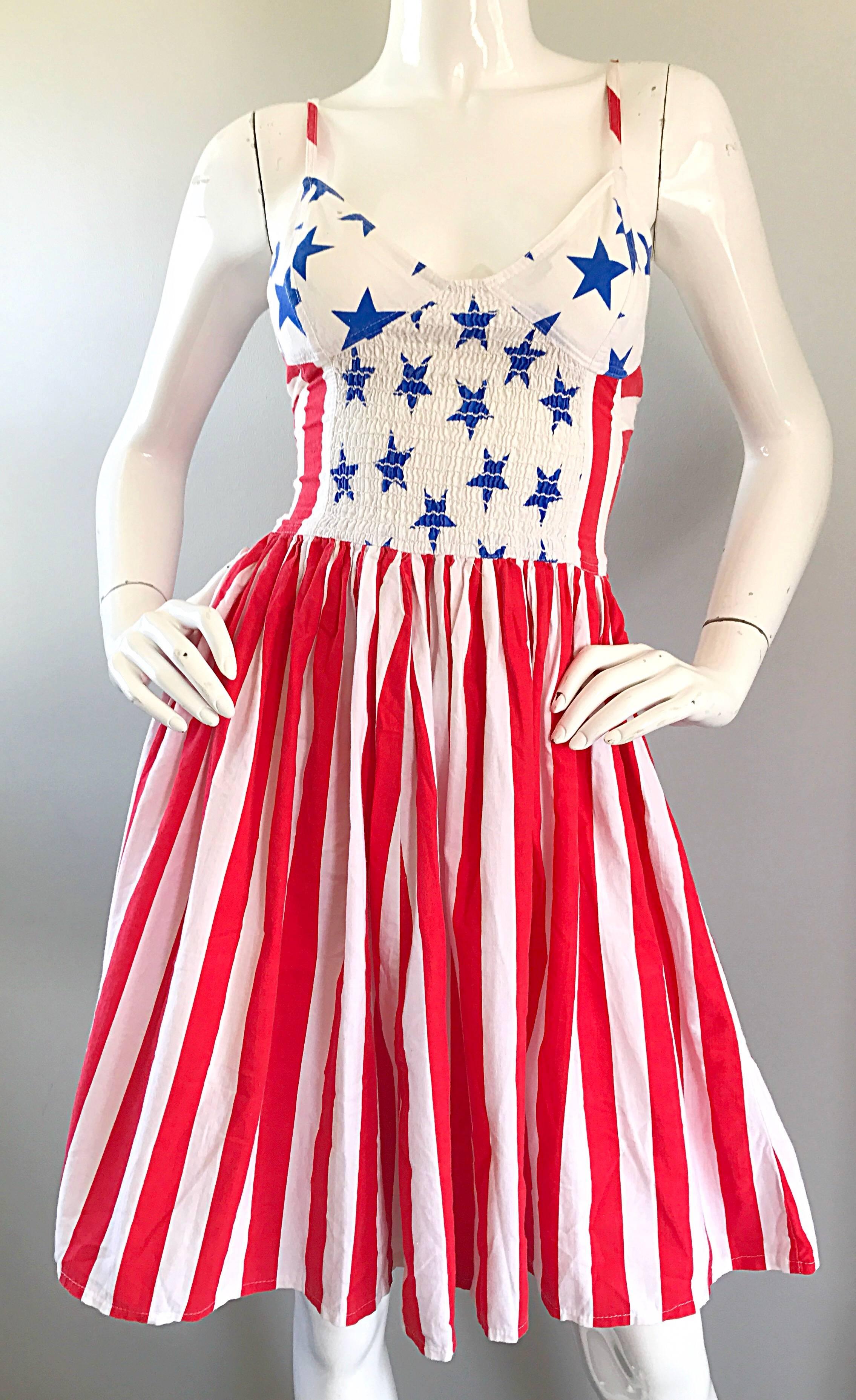 Documented Vintage Boy London 1980s American Flag Hand Painted Cotton 80s Dress For Sale 4