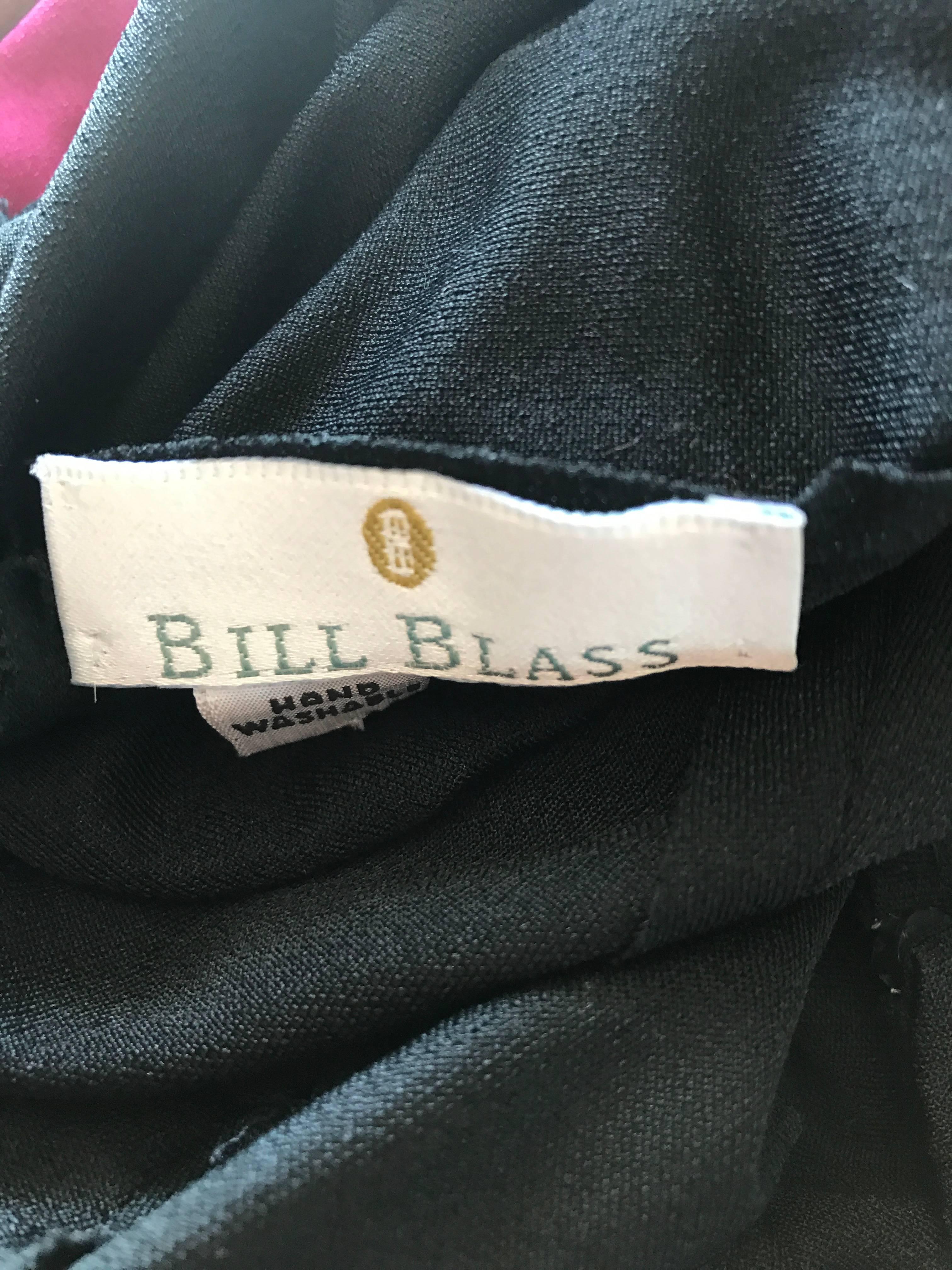 Bill Blass Vintage Raspberry Pink + Black Color Block Grecian One Shoulder Gown For Sale 2