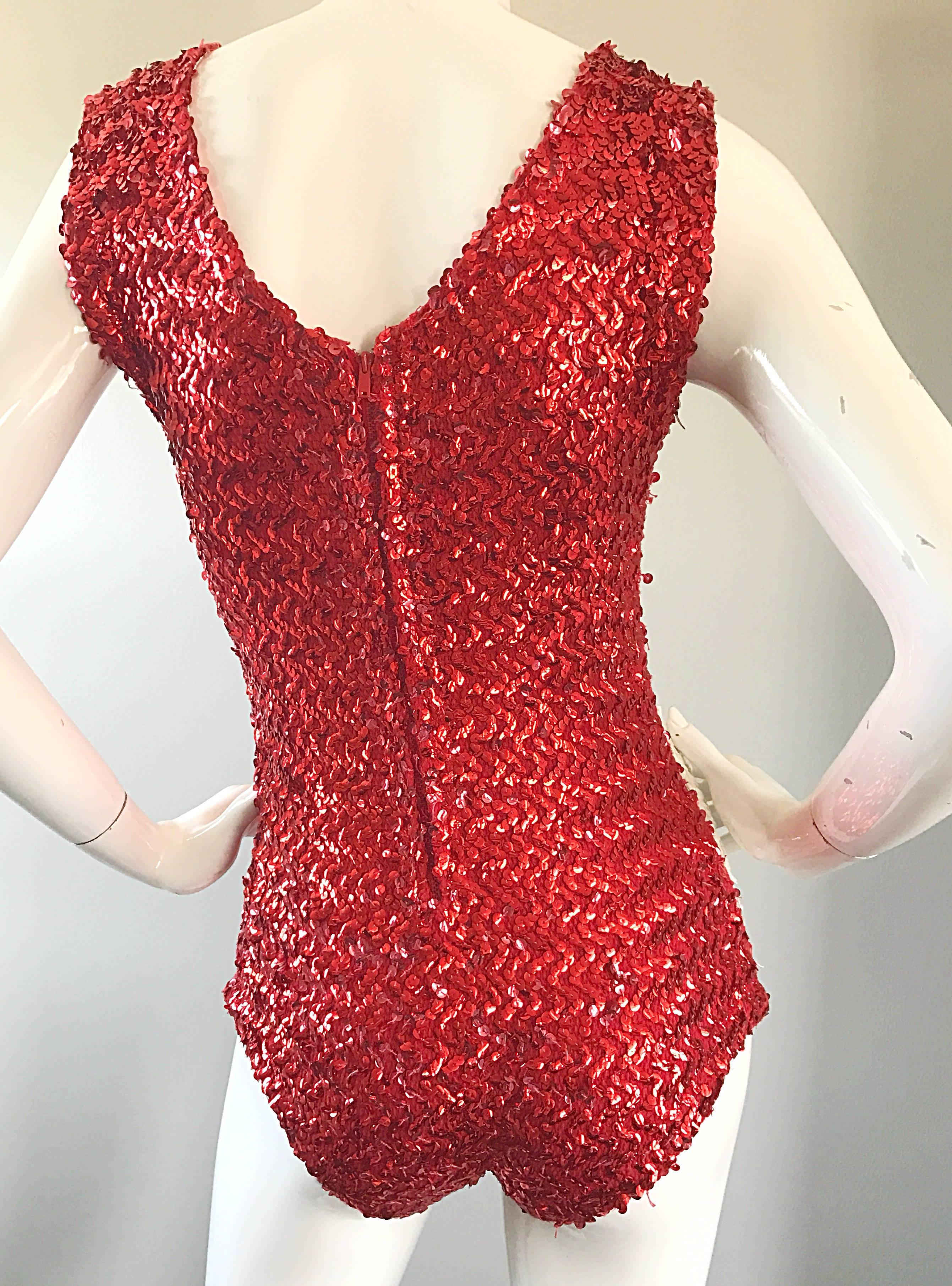 1960s Red White Black Color Block Sequined Majorette Playsuit Onesie Bodysuit  In Excellent Condition For Sale In San Diego, CA