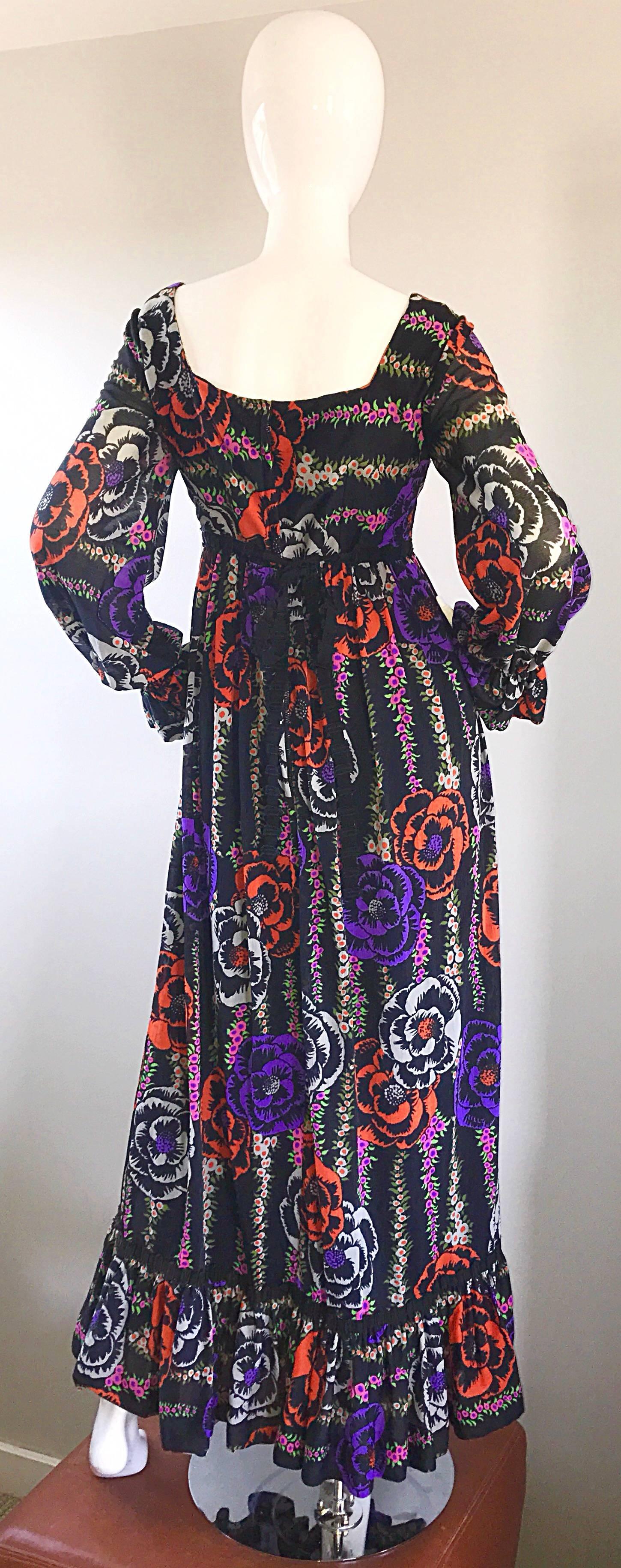 Lilly Pulitzer - The Lilly - Robe longue noire colorée style bohème, vintage, années 1970  Pour femmes en vente