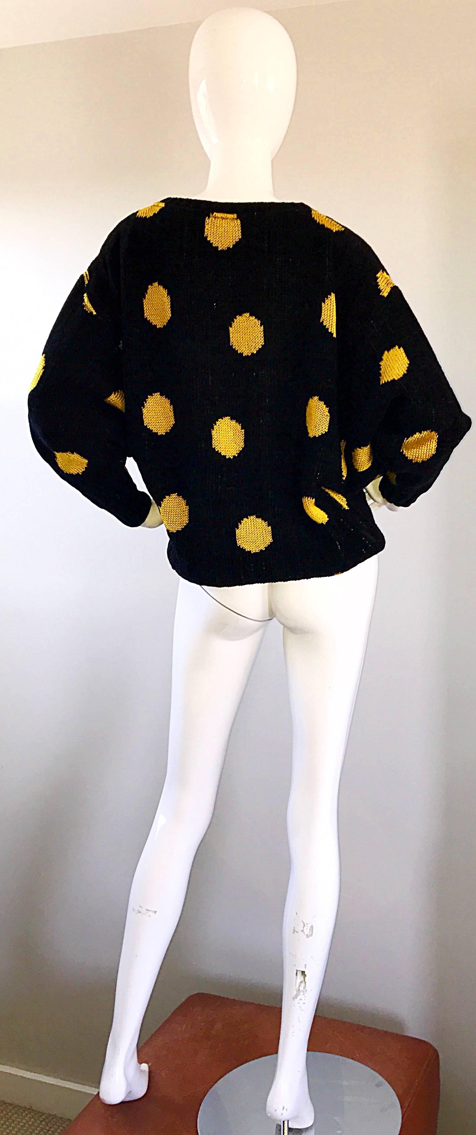 Rare Vintage Gianni Versace Early 1980s Intarsia Black Yellow Polka Dot Sweater 2