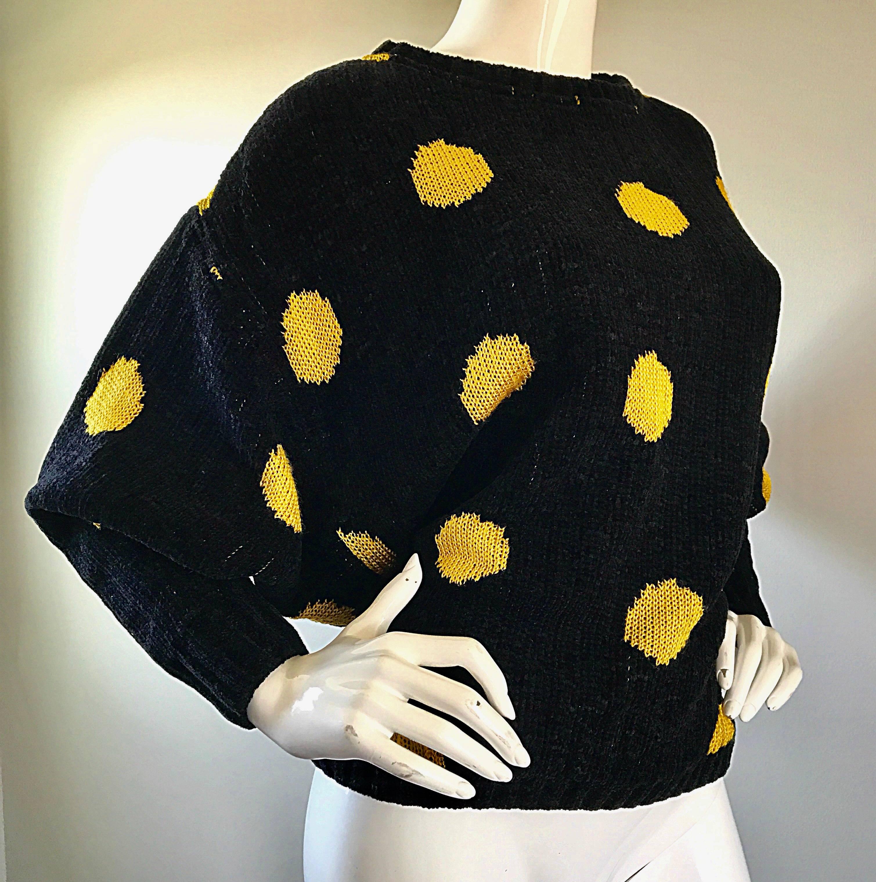 Rare Vintage Gianni Versace Early 1980s Intarsia Black Yellow Polka Dot Sweater 3