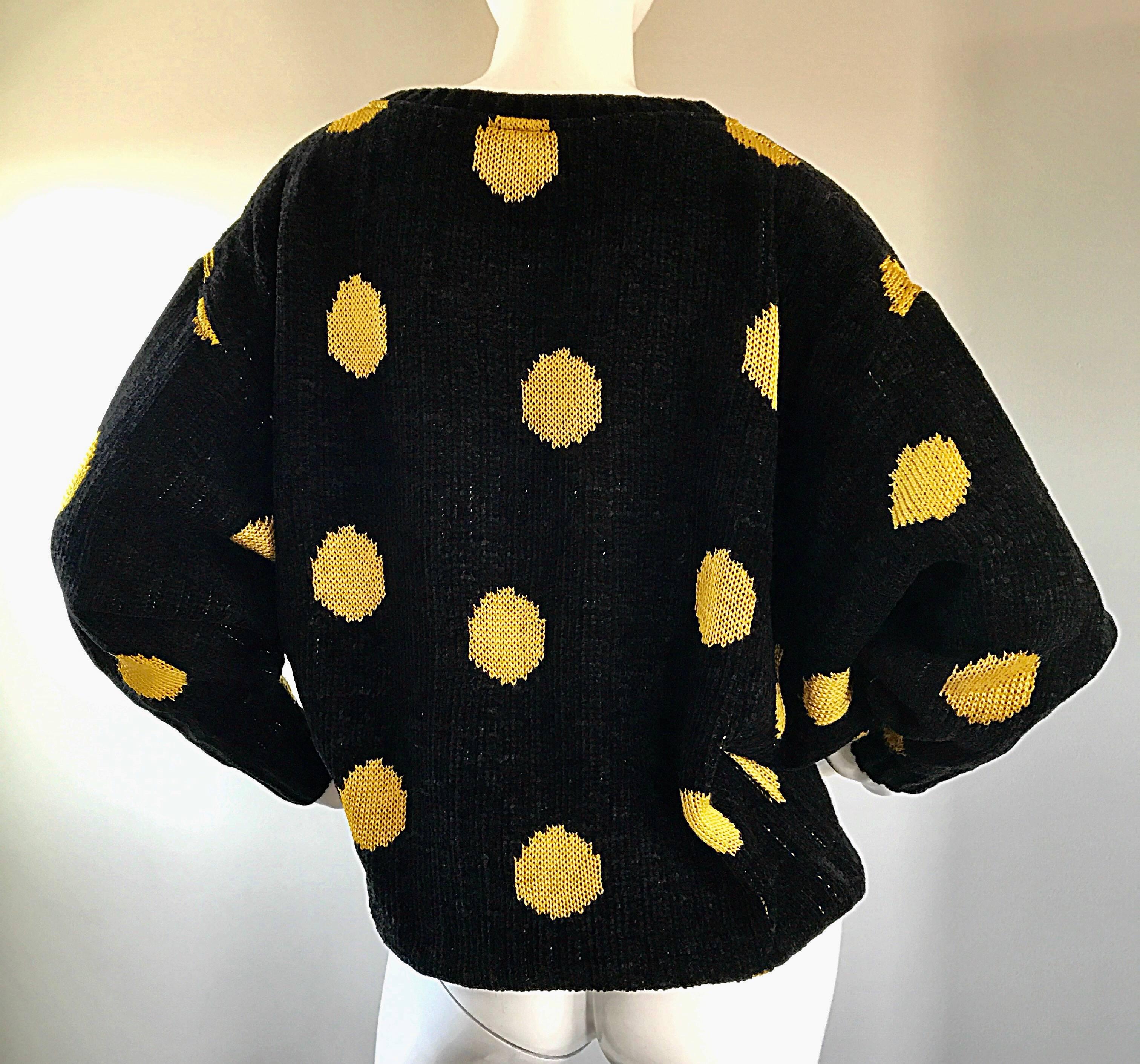 Rare Vintage Gianni Versace Early 1980s Intarsia Black Yellow Polka Dot Sweater 4