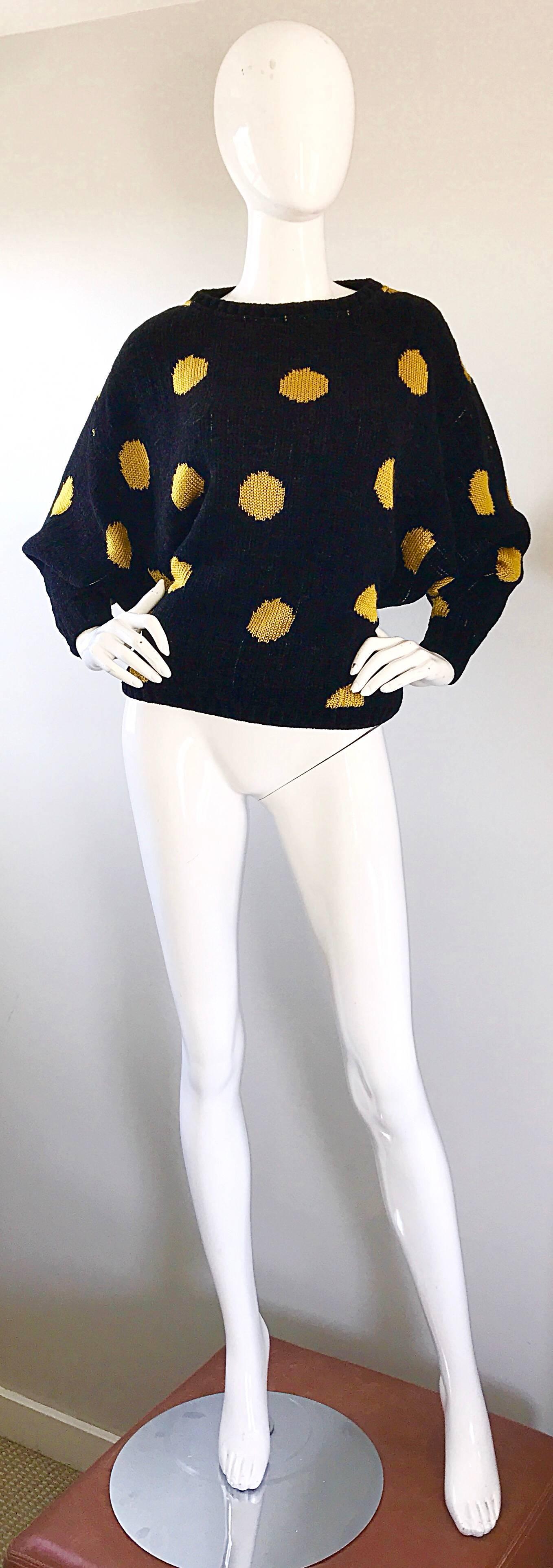 Rare Vintage Gianni Versace Early 1980s Intarsia Black Yellow Polka Dot Sweater 5