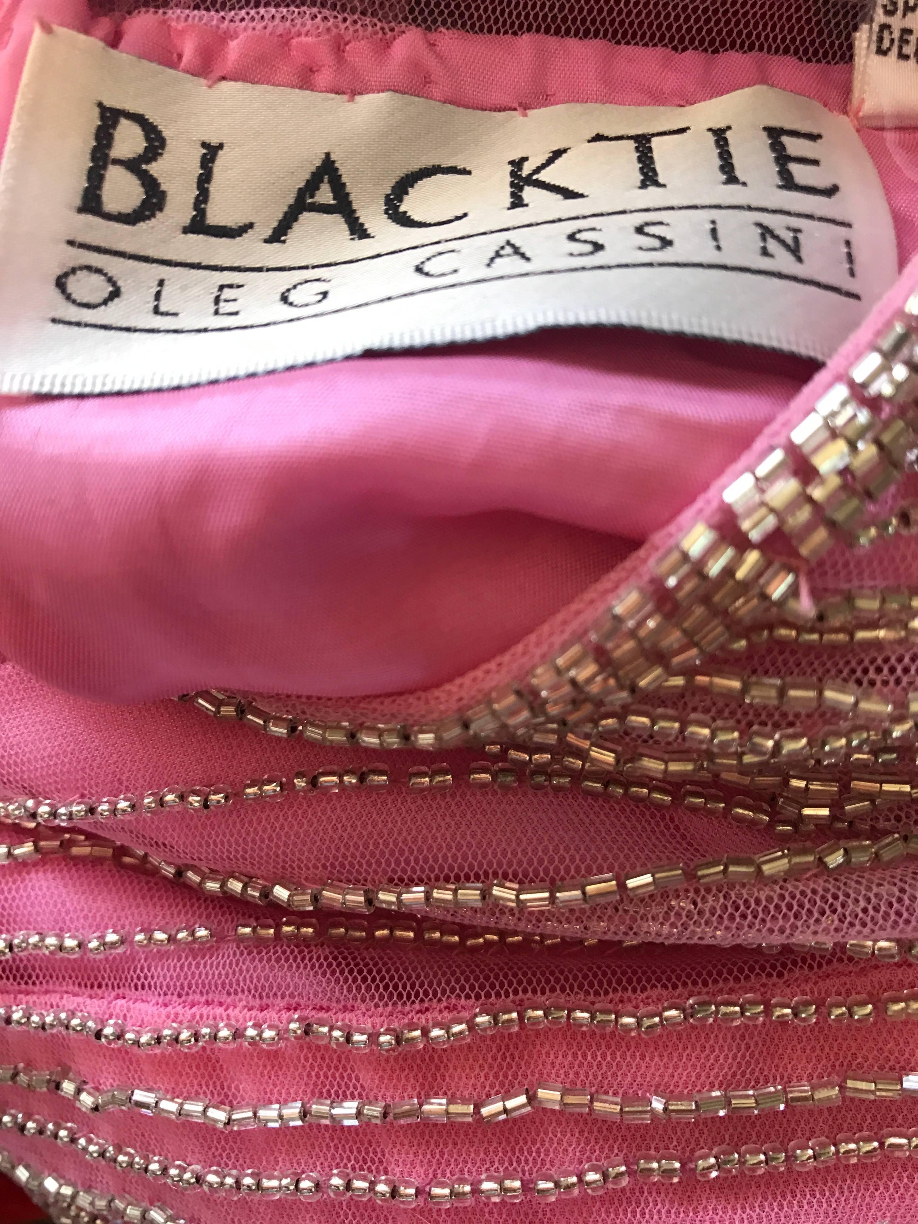 Beautiful Vintage Oleg Cassini Size 6 1990s Pink + Silver Silk Beaded 90s Dress 6