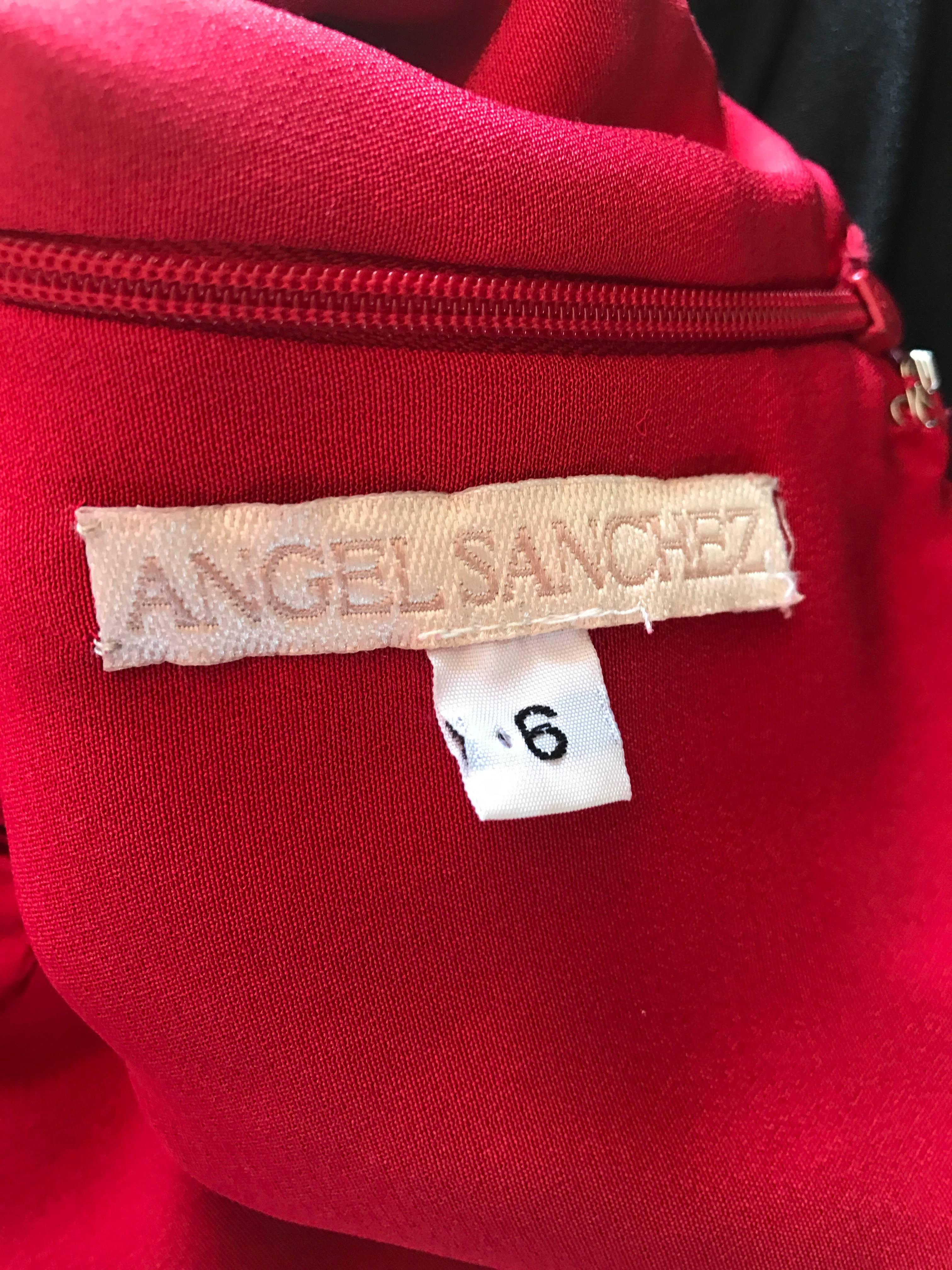1990s Angel Sanchez Size 6 Vintage Lipstick Red Cut Out Silk Satin Evening Gown For Sale 3