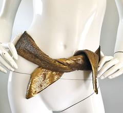 Nuovo Proenza Schouler Bronze Gold Metallic Sequin Silk Tie Sash Belt Hair Scarf