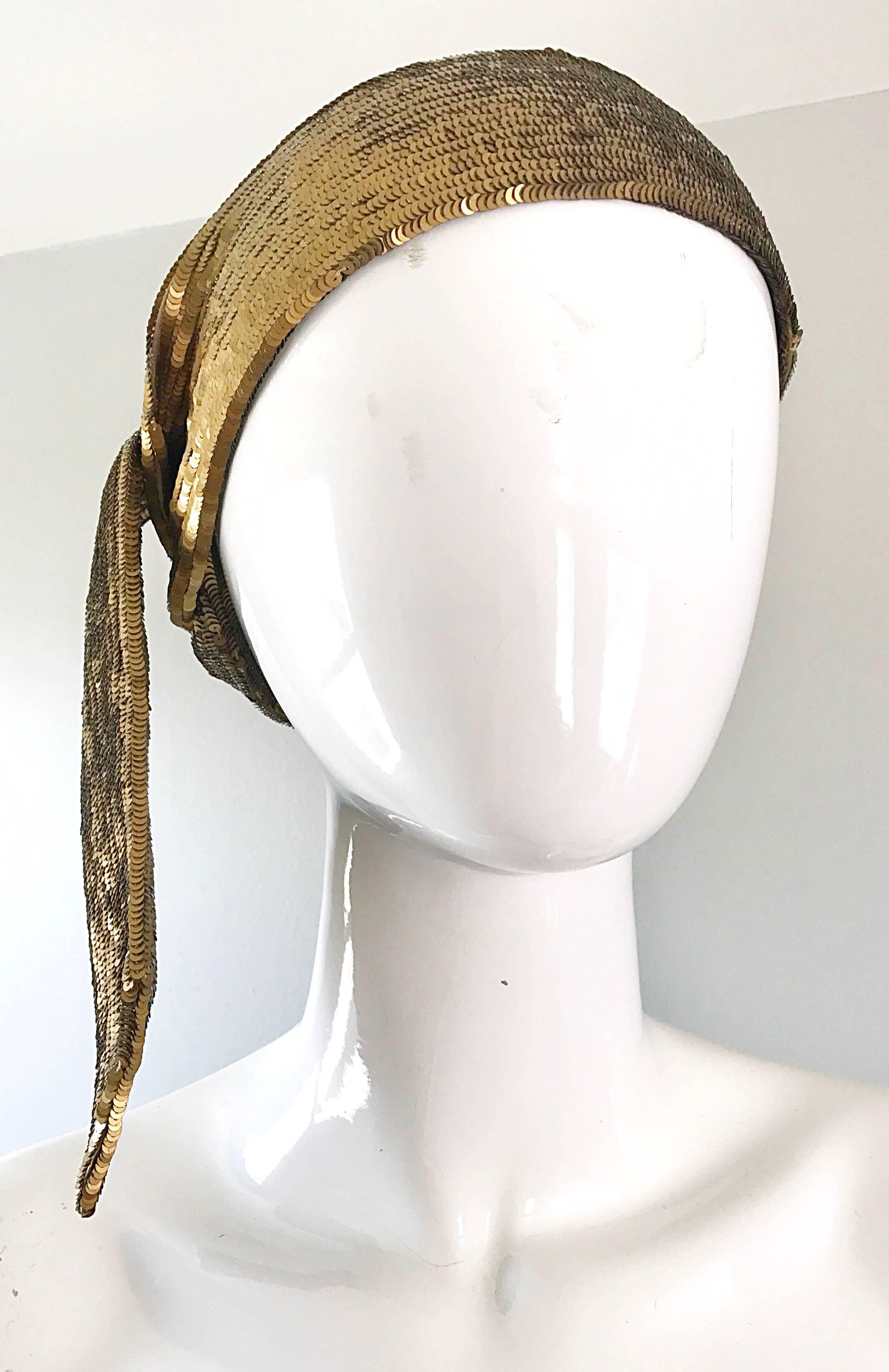 New Proenza Schouler Bronze Gold Metallic Sequin Silk Tie Sash Belt Hair Scarf  Neuf - En vente à San Diego, CA