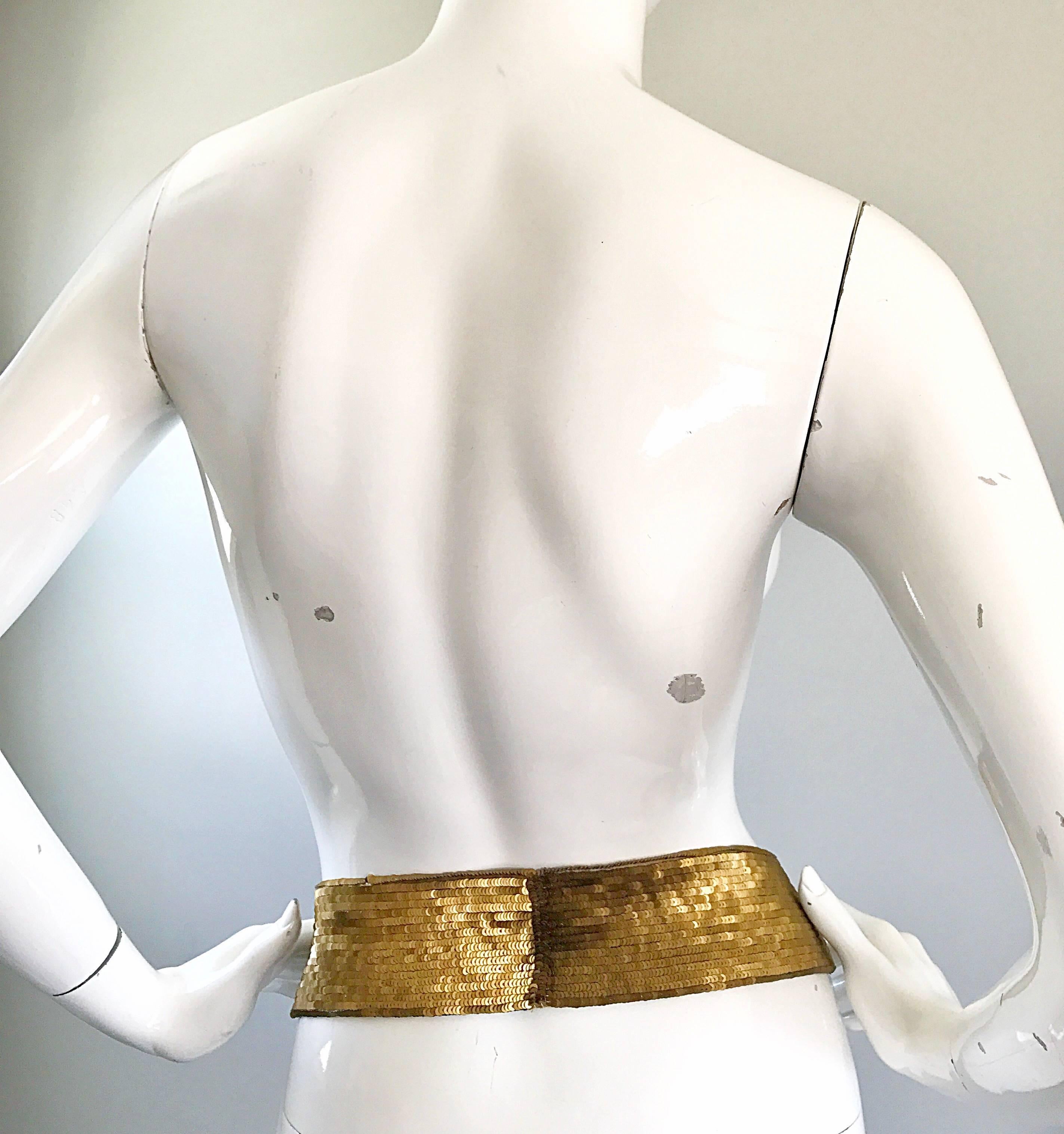 New Proenza Schouler Bronze Gold Metallic Sequin Silk Tie Sash Belt Hair Scarf  en vente 1