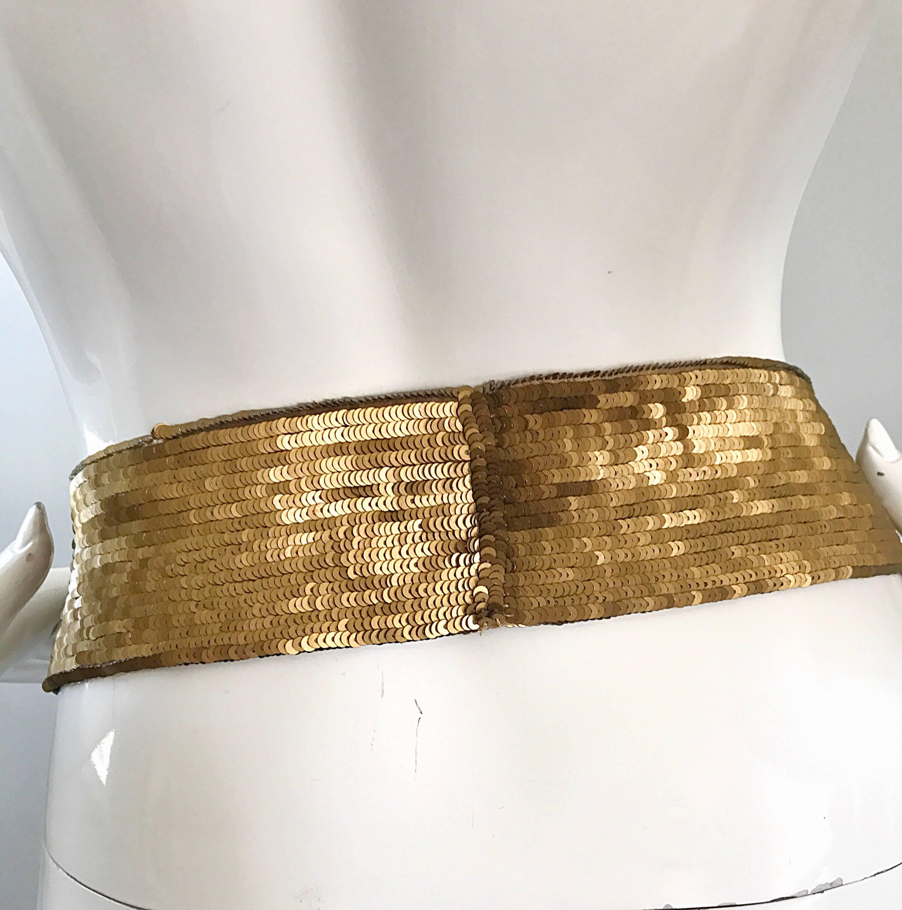 New Proenza Schouler Bronze Gold Metallic Sequin Silk Tie Sash Belt Hair Scarf  For Sale 1