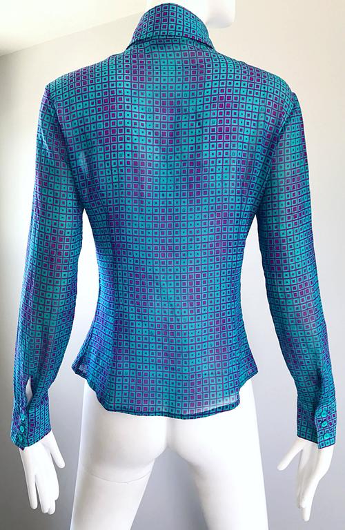 1970s Fendi by Karl Lagerfeld Turquoise + Purple Op Art Silk Chiffon ...