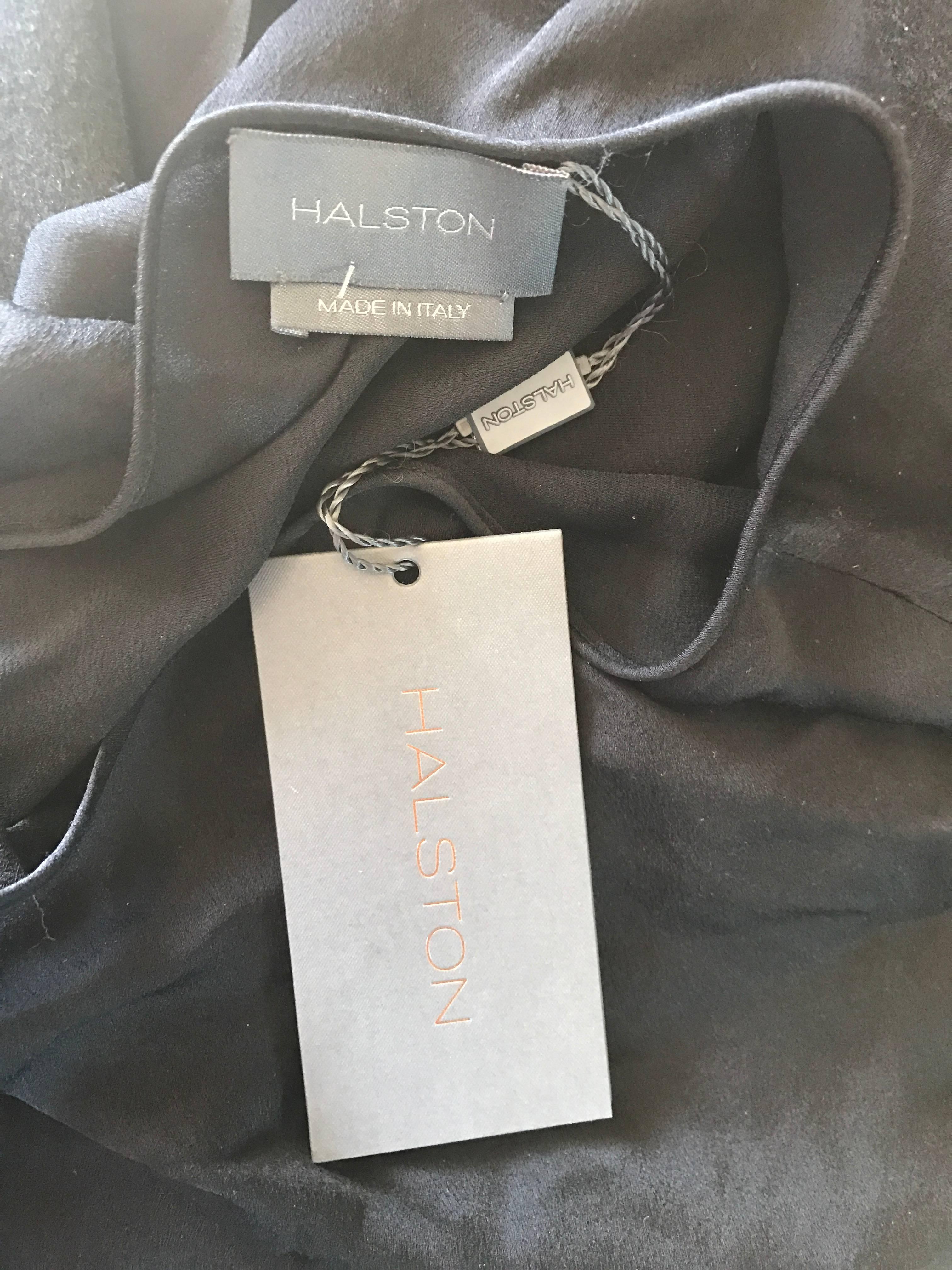 Vintage Halston Black Chiffon Black Semi Sheer Asymmetrical Tunic Top Blouse 4