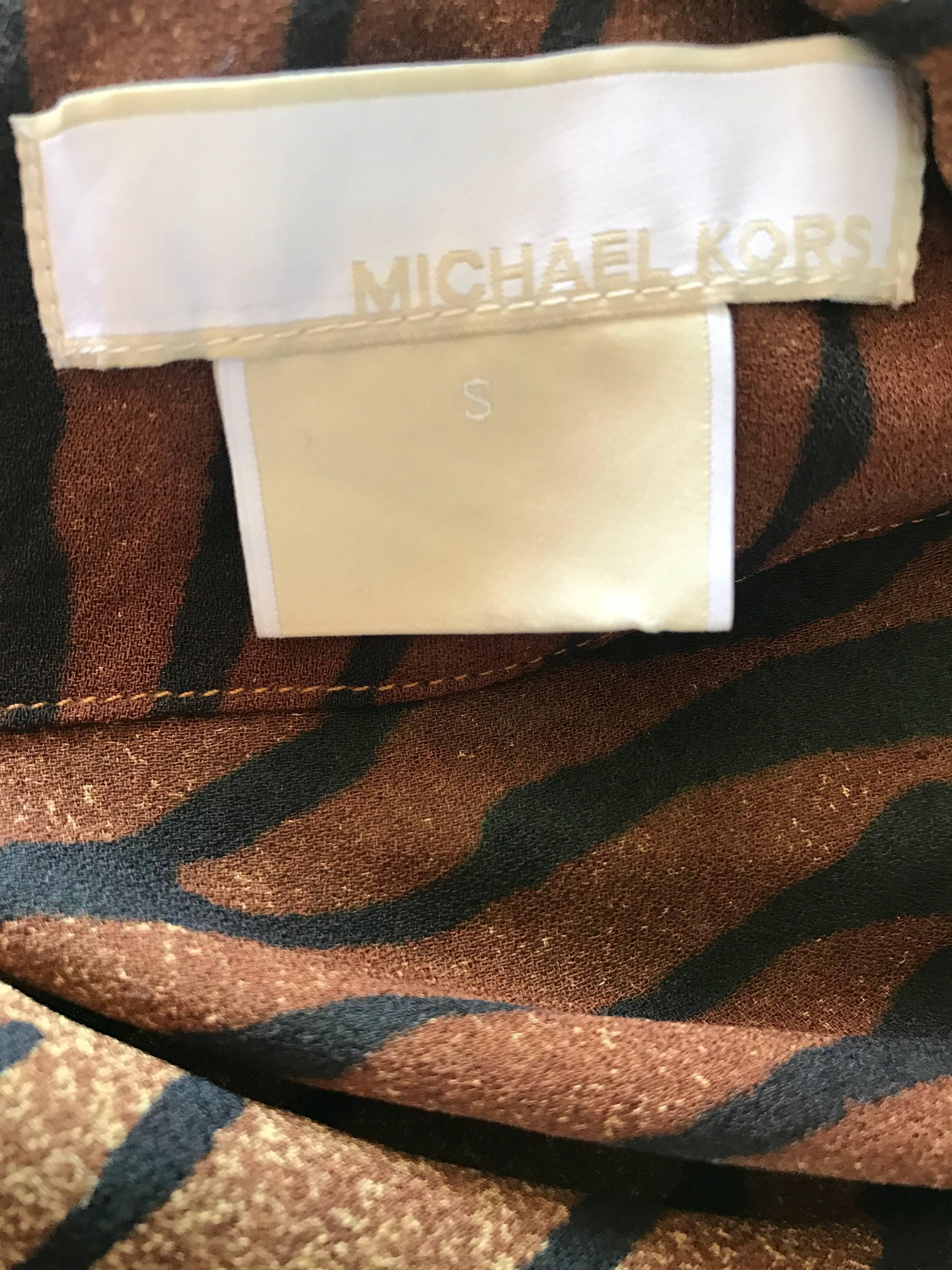 1990s Michael Kors Collection Tiger Zebra Print Beaded Silk Chiffon Tunic Top 5