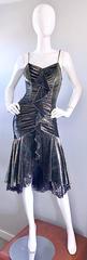 1970s Samir Rainbow Metallic Asymmetrical Lace Hem Vintage 70s Disco Dress