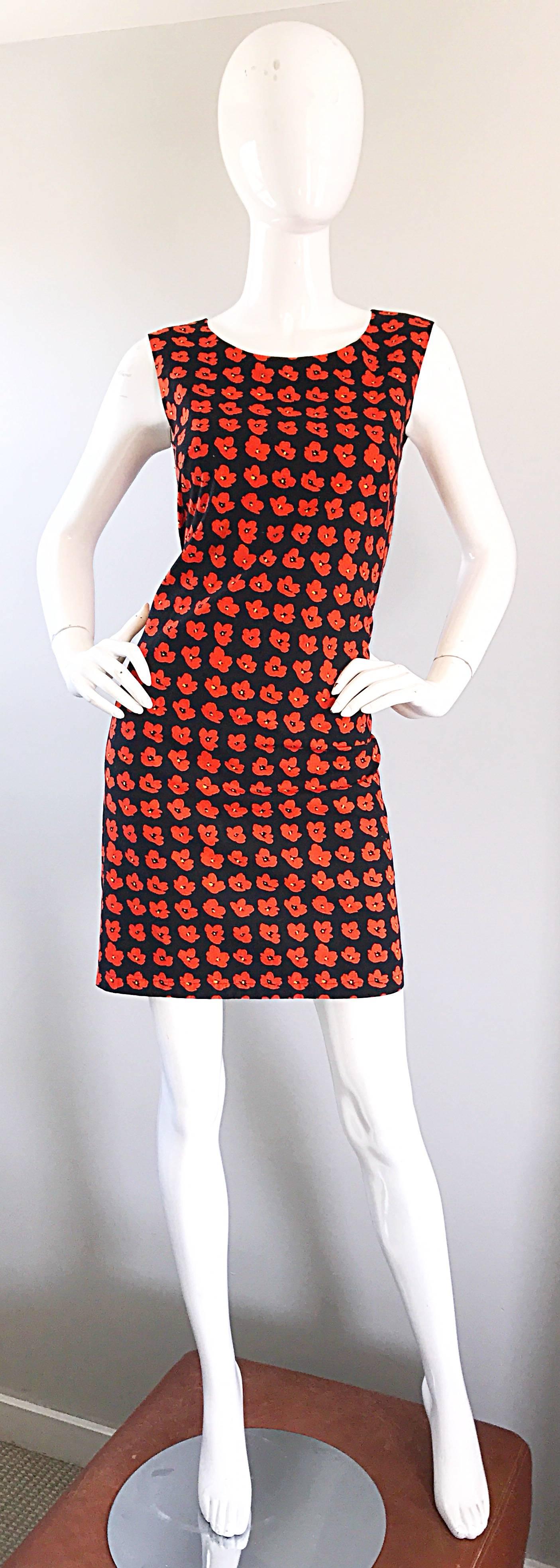 1990s Agnes B Size 38 Poppy Flower 3 - D Print Red and Black Vintage 90s Dress 2