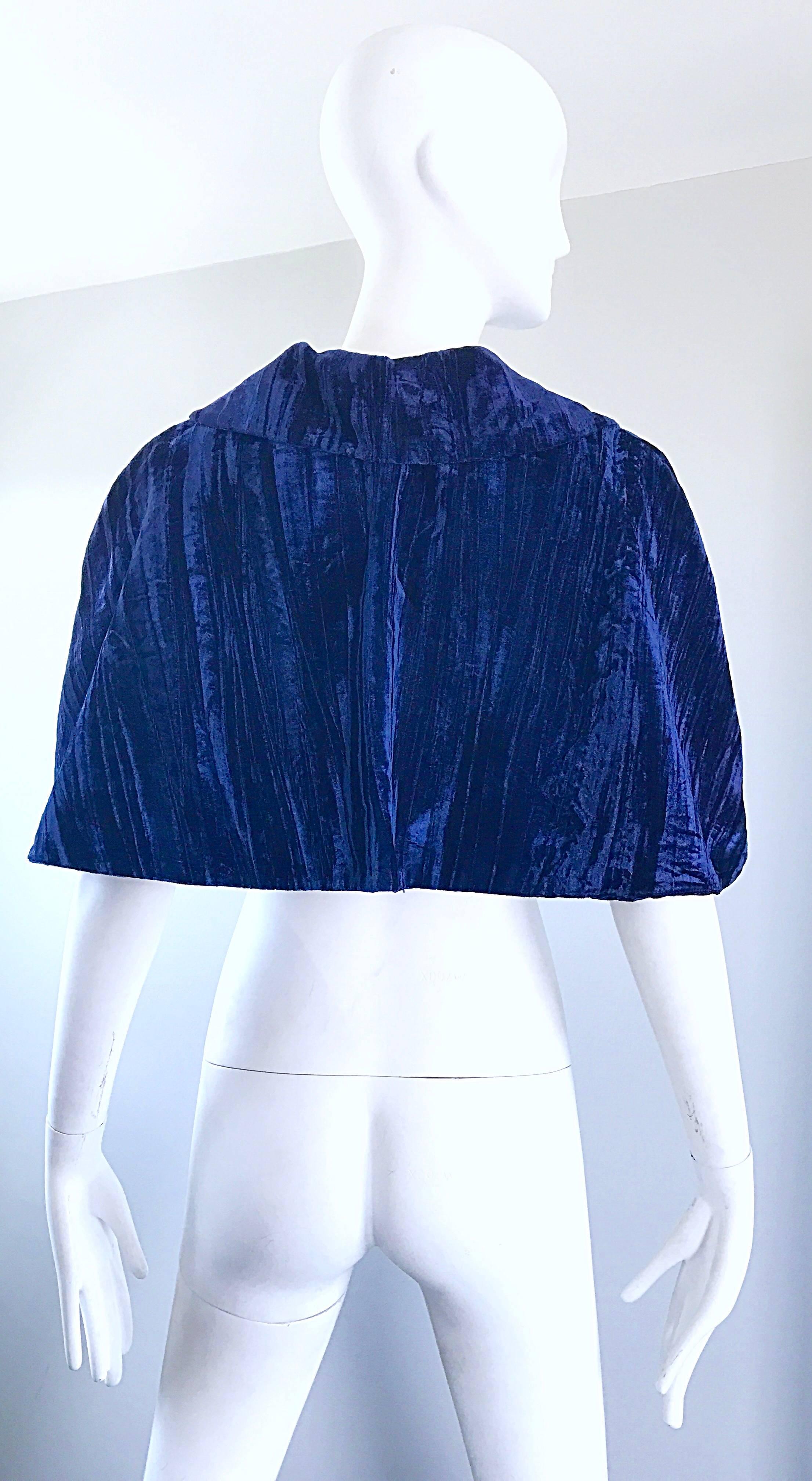 Schöner 1930er Marineblauer Bolero aus Seide und Samt Vintage 30er Cropped Cape Capelet Damen im Angebot