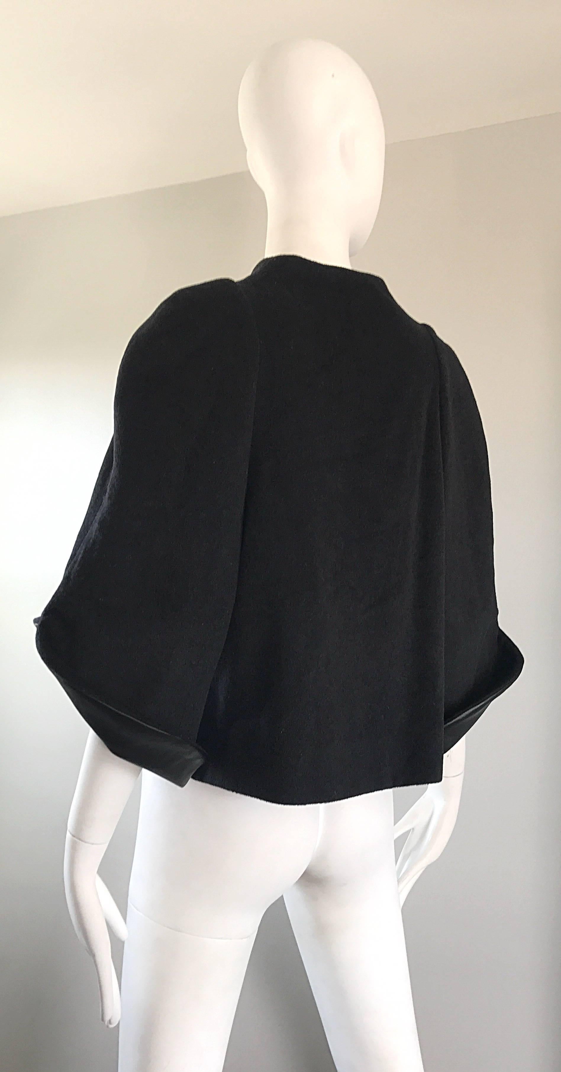 New Rubin Singer Black Cashmere + Wool + Leather Avant Garde Cropped Jacket  In Excellent Condition In San Diego, CA