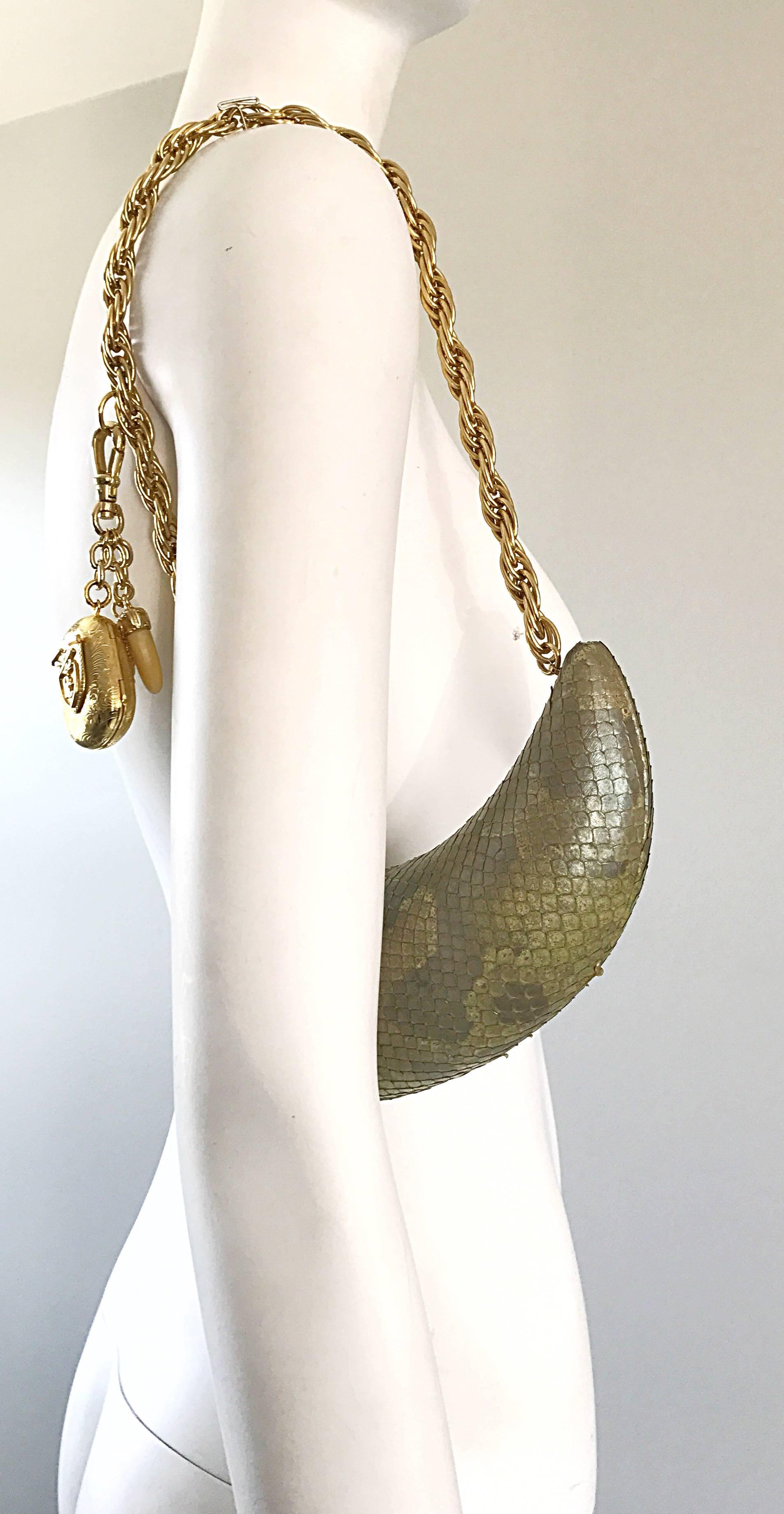 Avant Garde Vintage 1990s Horn Shaped Snakeskin Removable Charm Evening Bag 90s 3