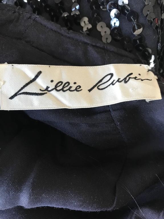 1970s Lillie Rubin Black Silk Sequin Belted Vintage 70s Sleeveless ...