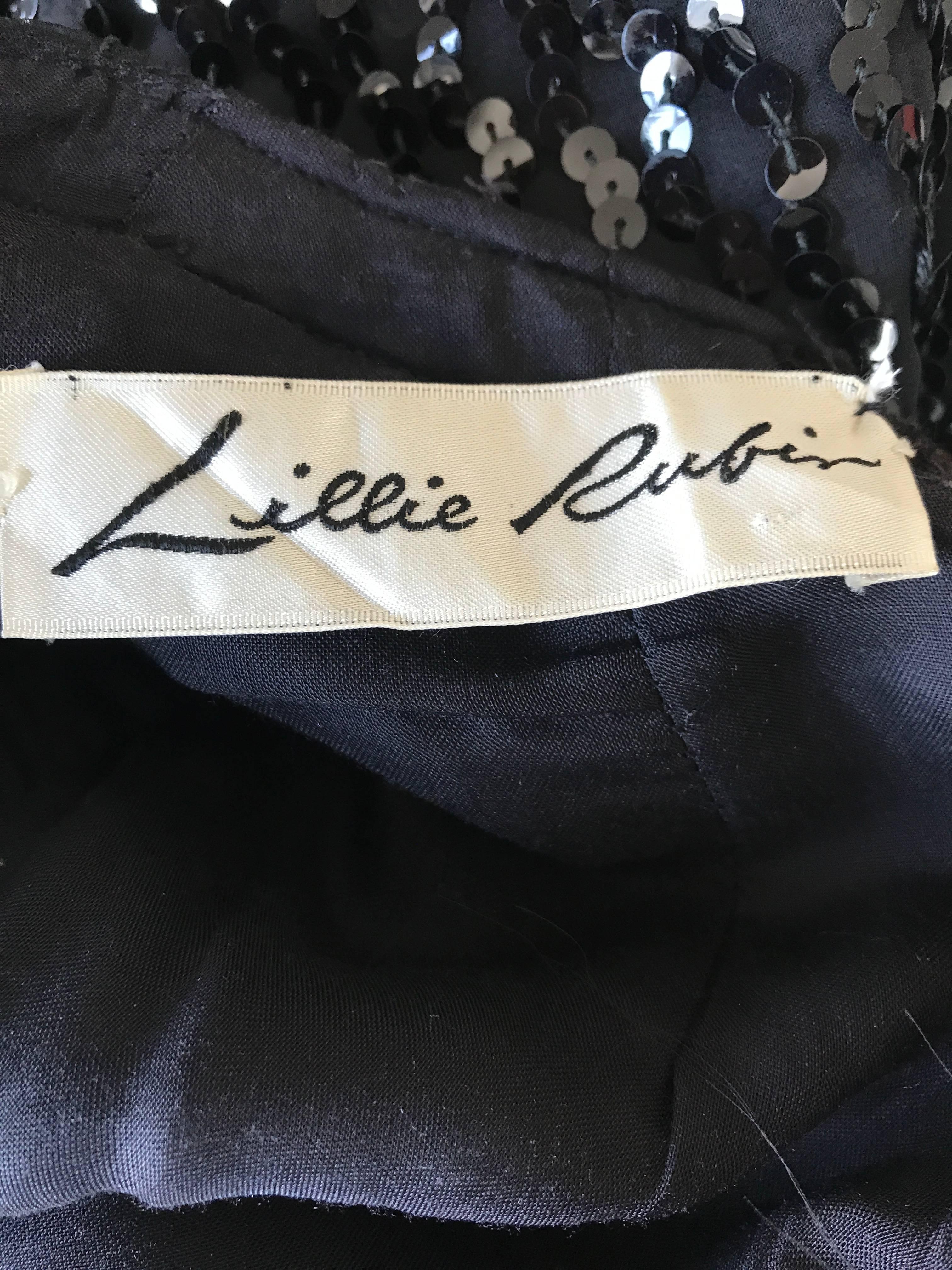 1970er Lillie Rubin Schwarzes ärmelloses Abendkleid aus Seide mit Pailletten und Gürtel aus den 70ern im Angebot 6