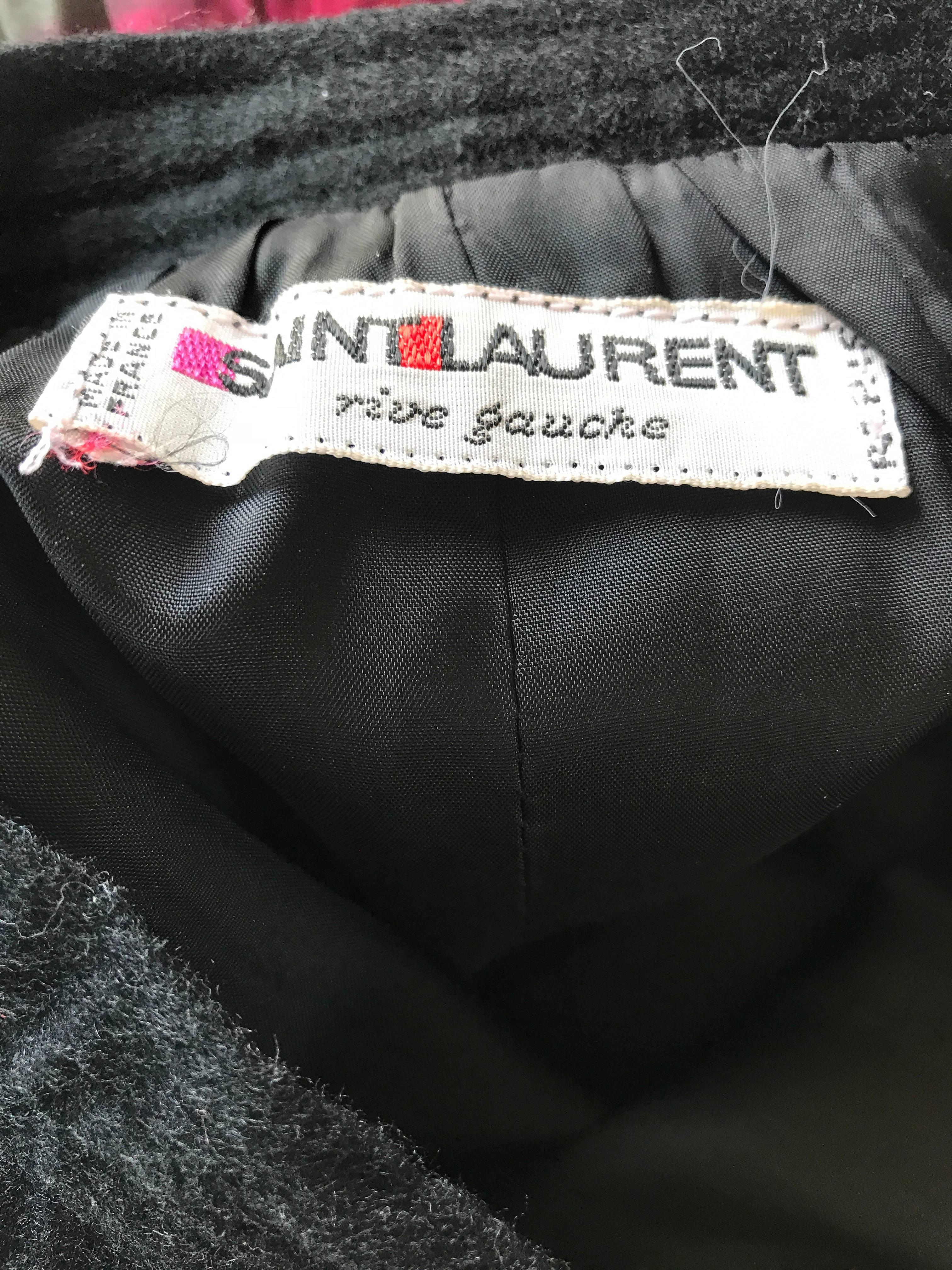 Vintage Yves Saint Laurent Rive Gauche 1970s Black Wool Pleated 70s Midi Skirt 5