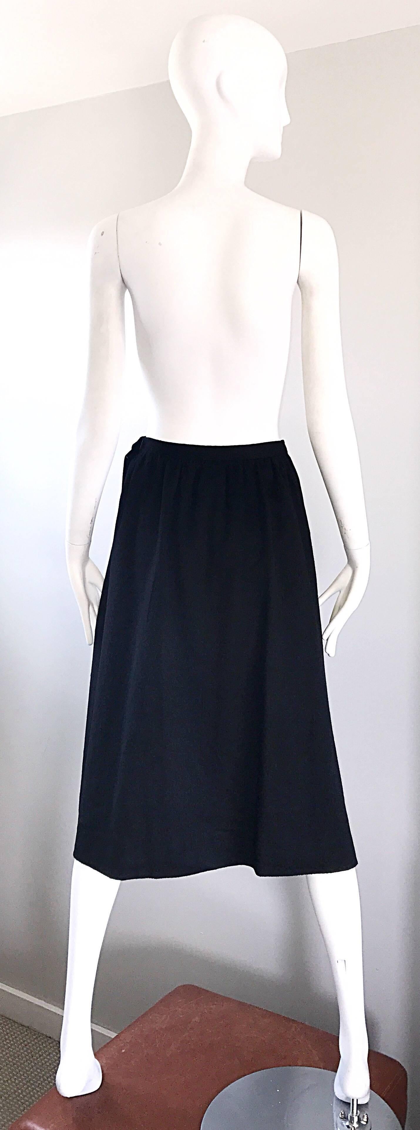 Vintage Yves Saint Laurent Rive Gauche 1970s Black Wool Pleated 70s Midi Skirt In Excellent Condition In San Diego, CA