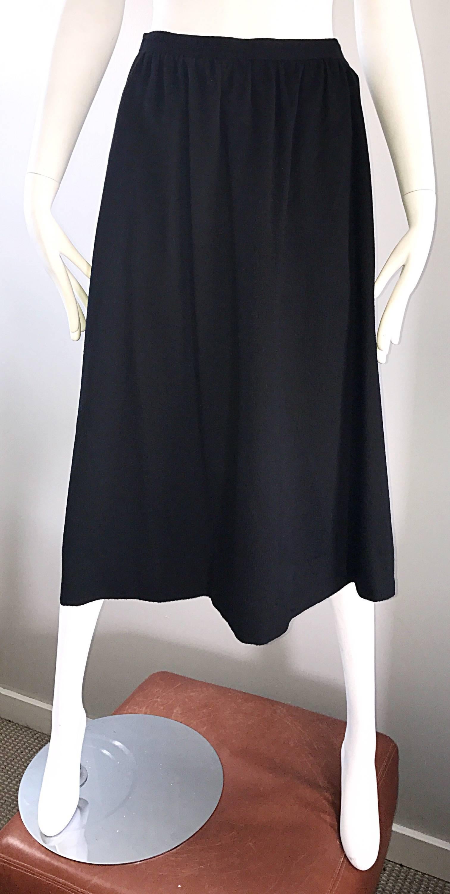 Women's Vintage Yves Saint Laurent Rive Gauche 1970s Black Wool Pleated 70s Midi Skirt