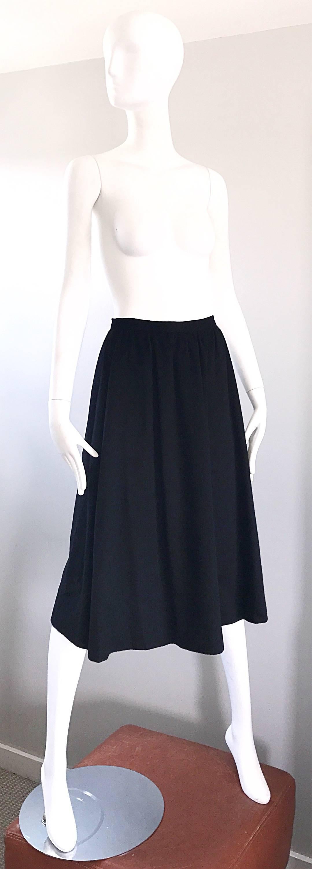 Vintage Yves Saint Laurent Rive Gauche 1970s Black Wool Pleated 70s Midi Skirt 2