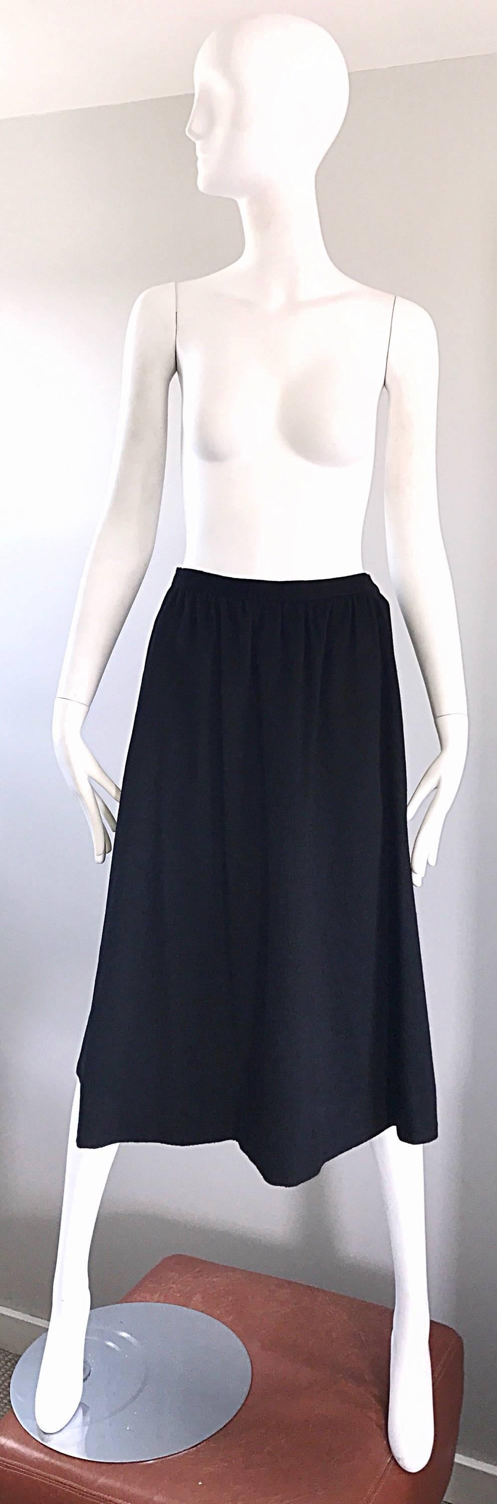 Vintage Yves Saint Laurent Rive Gauche 1970s Black Wool Pleated 70s Midi Skirt 1