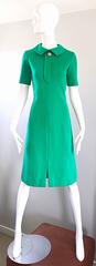 1960s Kelly Green Virgin Wool Knit 60s Vintage Mod Short Sleeve Shift Dress