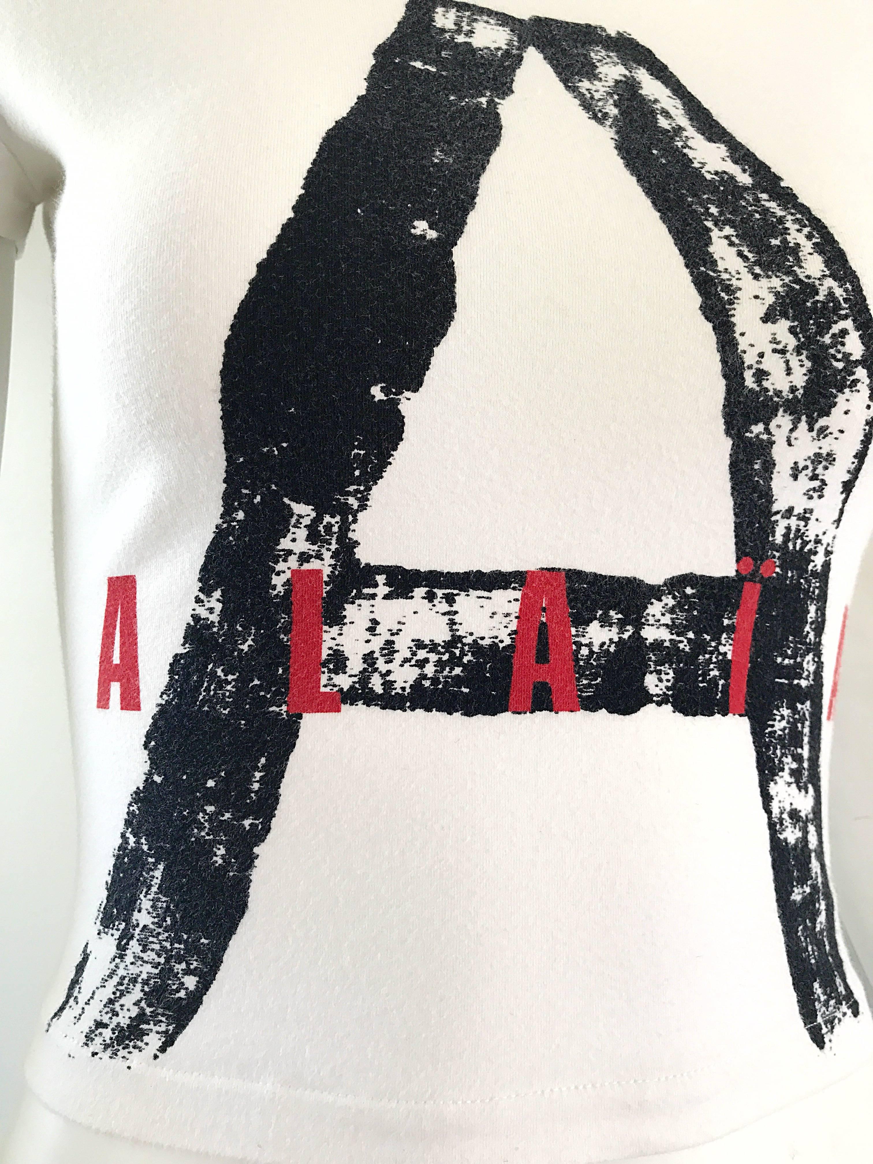 Rare Vintage Alaia X Comme Des Garcons 1990s Black + White + Red Crop Top Shirt In Excellent Condition In San Diego, CA