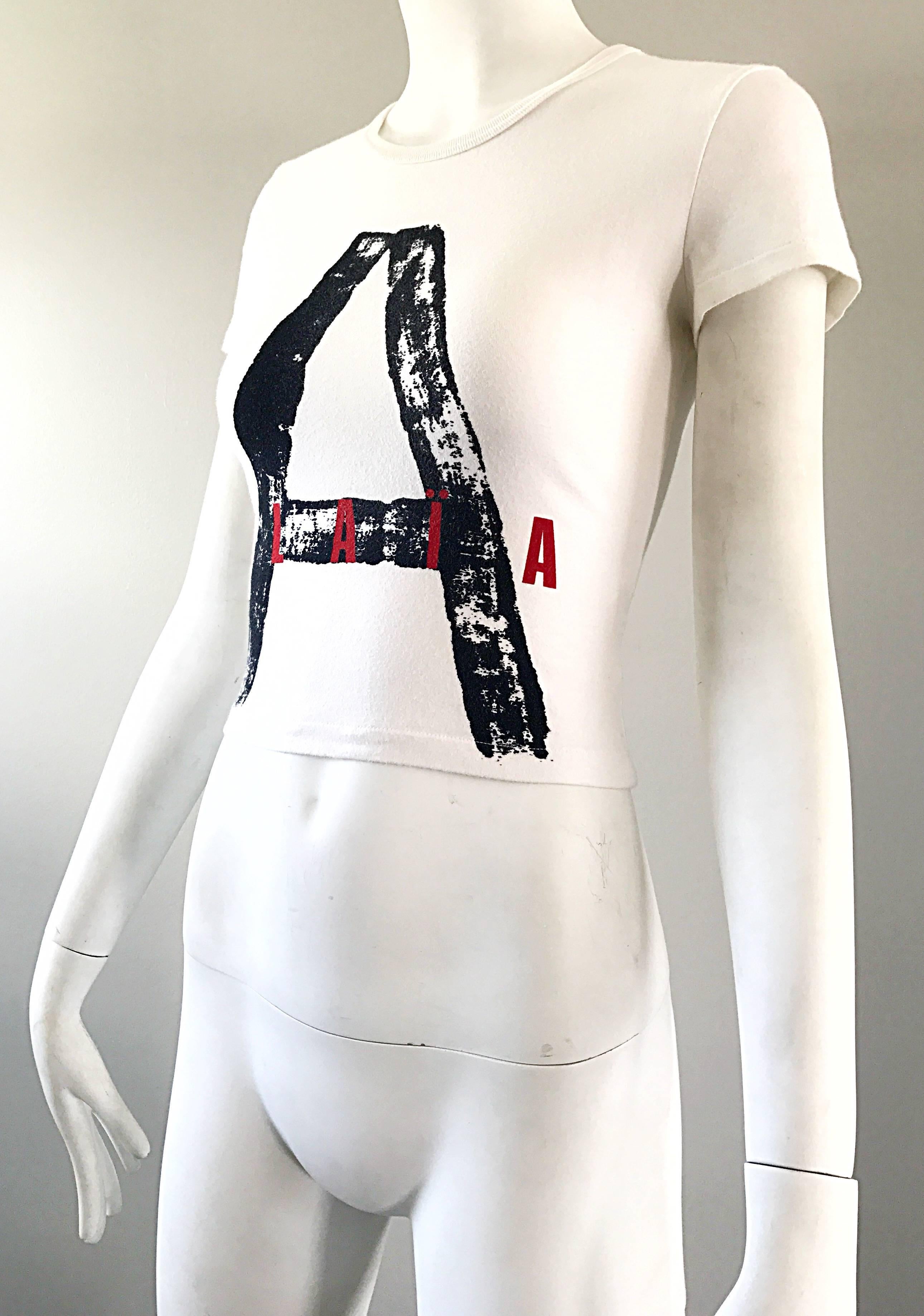 Rare Vintage Alaia X Comme Des Garcons 1990s Black + White + Red Crop Top Shirt 1