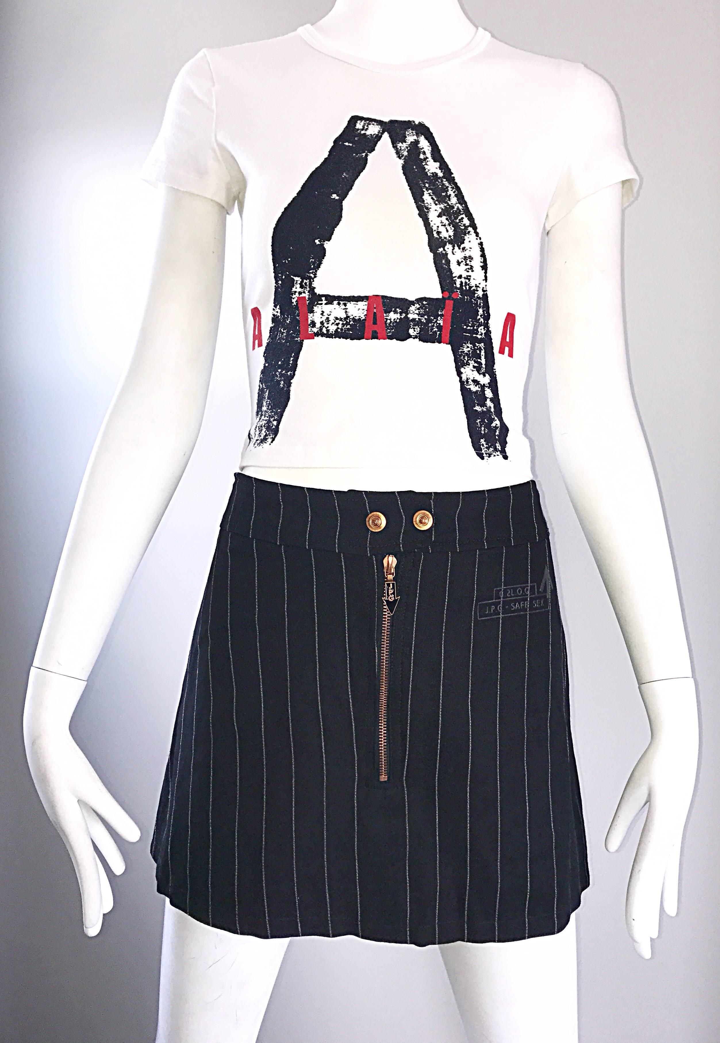 Rare Vintage Alaia X Comme Des Garcons 1990s Black + White + Red Crop Top Shirt 3