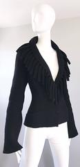 Rare Vintage Thierry Mugler Black Fringe Collar Avant Garde Boiled Wool Jacket