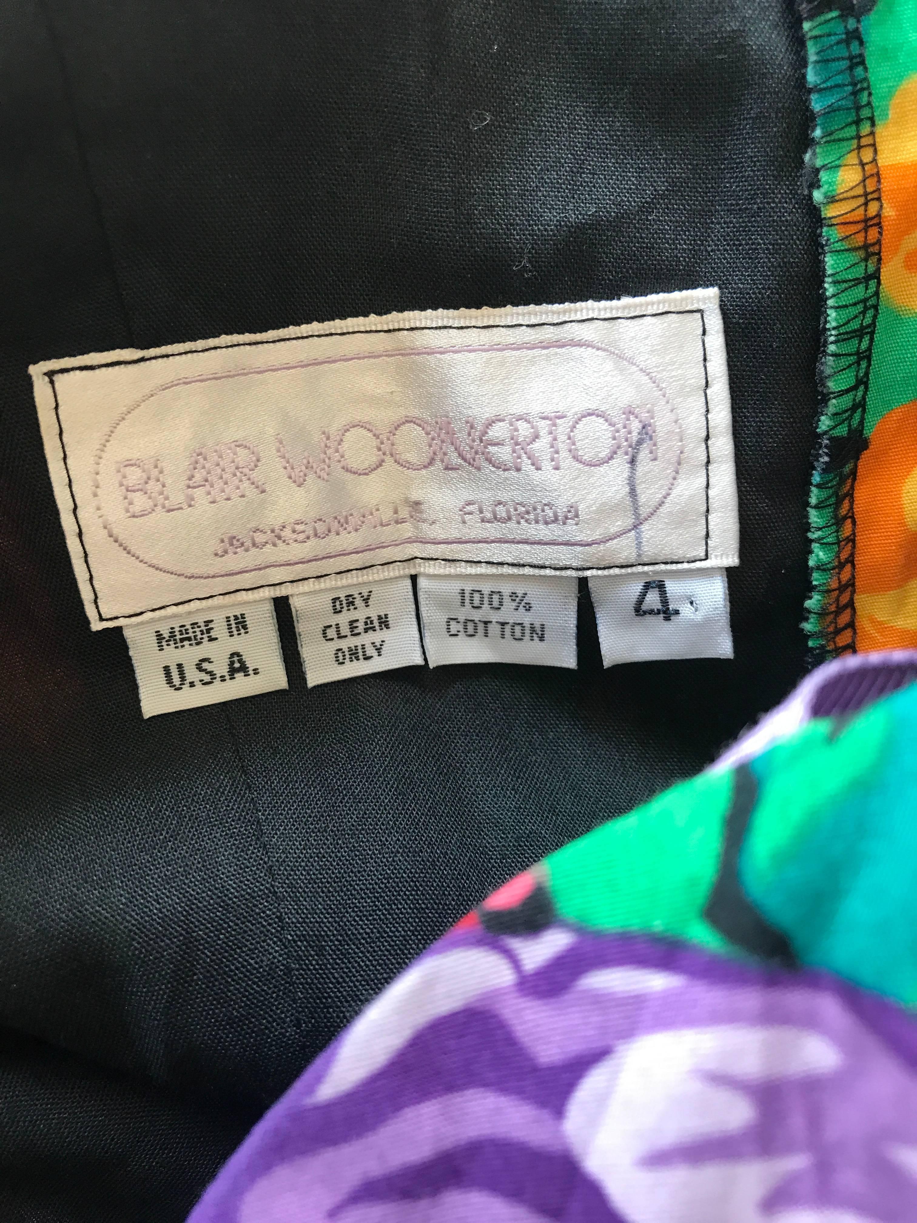 Vintage Blair Woolverton 1980s Floral Ribbon Size 4 Cotton Fit n Flare 80s Dress For Sale 2