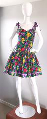 Vintage Blair Woolverton 1980s Floral Ribbon Size 4 Cotton Fit n Flare 80s Dress