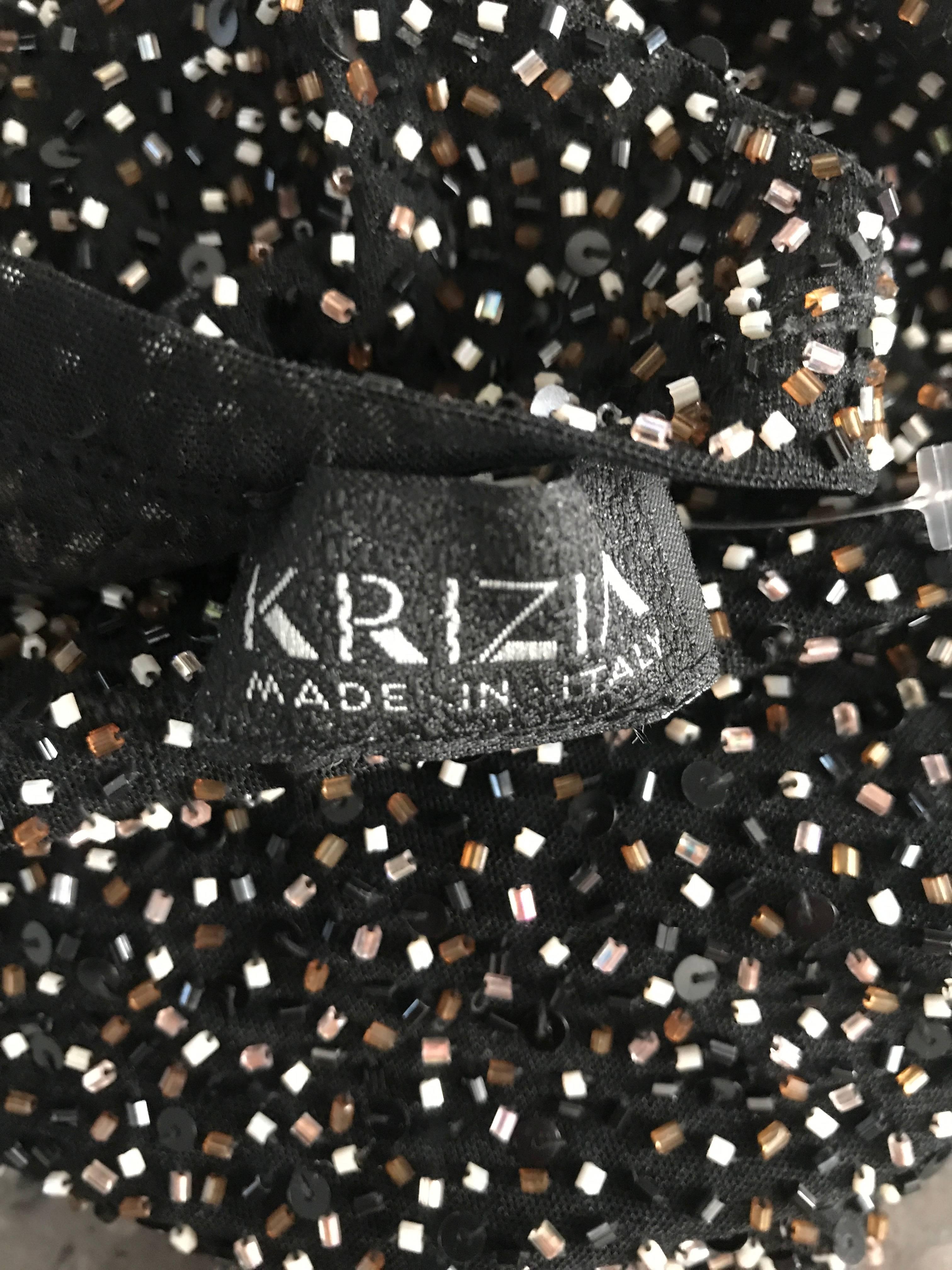 1990s KRIZIA Black + Brown + Silver Fully Beaded Vintage Mini Skirt Or Tube Top For Sale 3