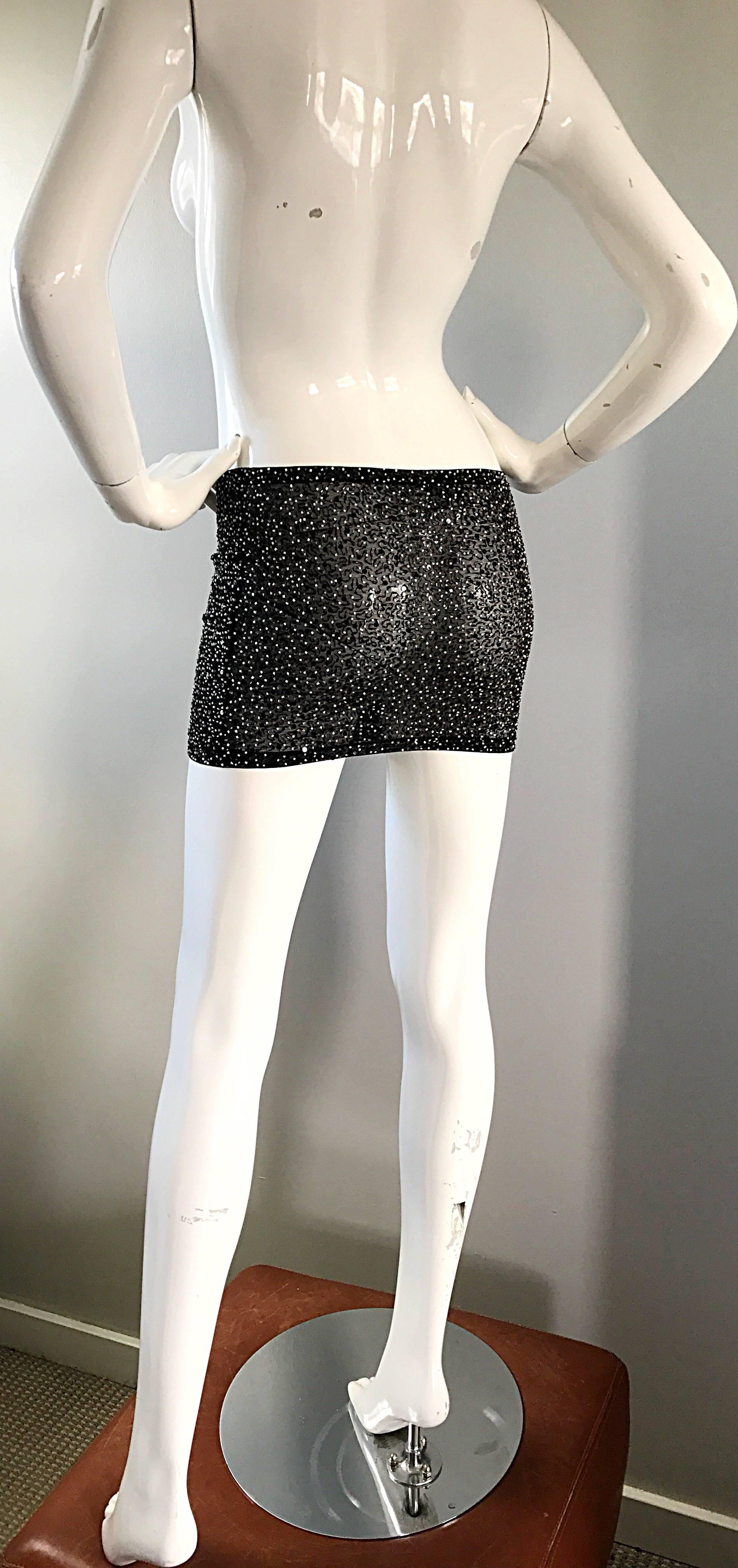 1990s KRIZIA Black + Brown + Silver Fully Beaded Vintage Mini Skirt Or Tube Top In Excellent Condition For Sale In San Diego, CA