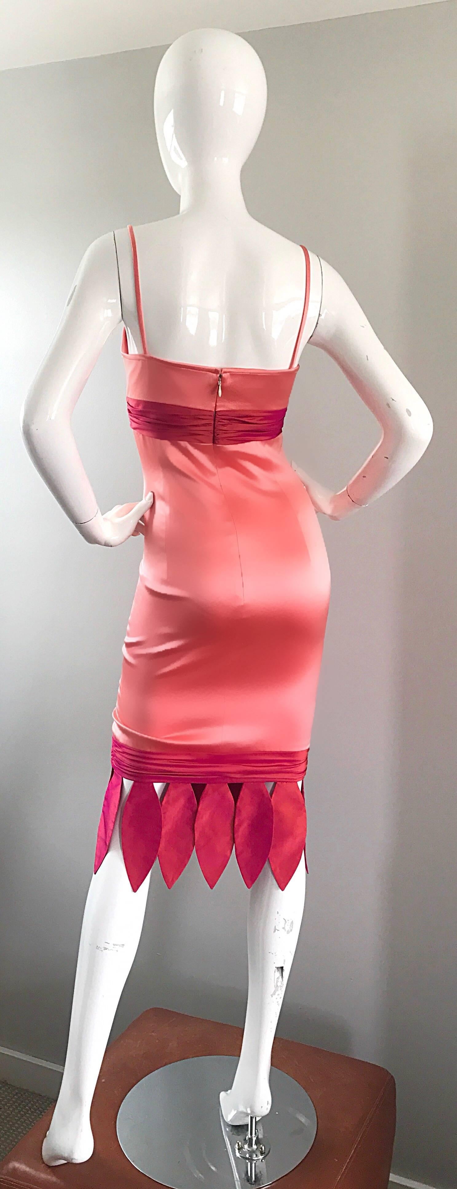 Women's Rare 1990s Coltrane Conui Couture Pink + Raspberry ' Petal ' Silk Bodycon Dress For Sale