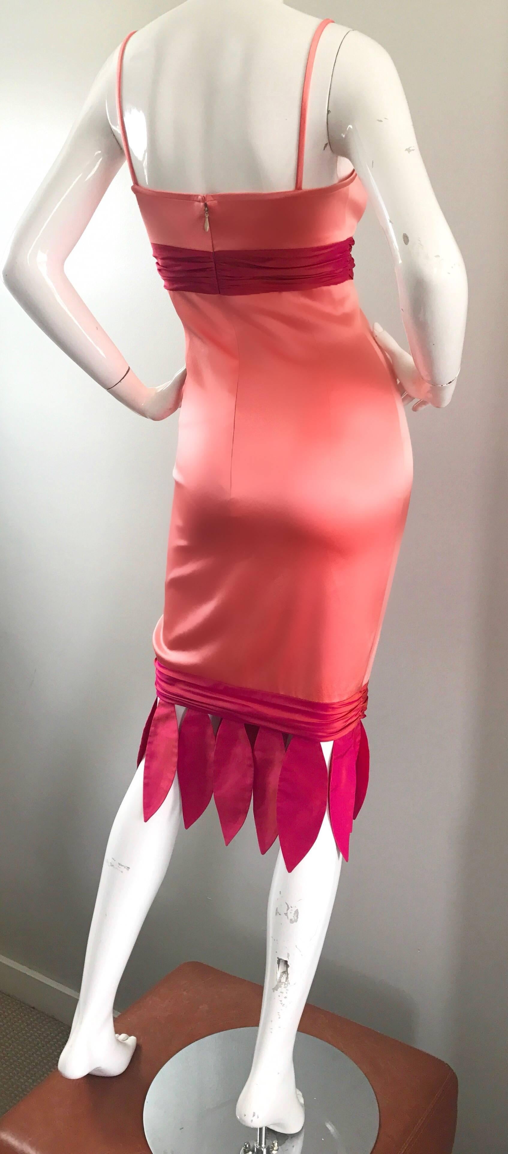 Rare 1990s Coltrane Conui Couture Pink + Raspberry ' Petal ' Silk Bodycon Dress For Sale 3