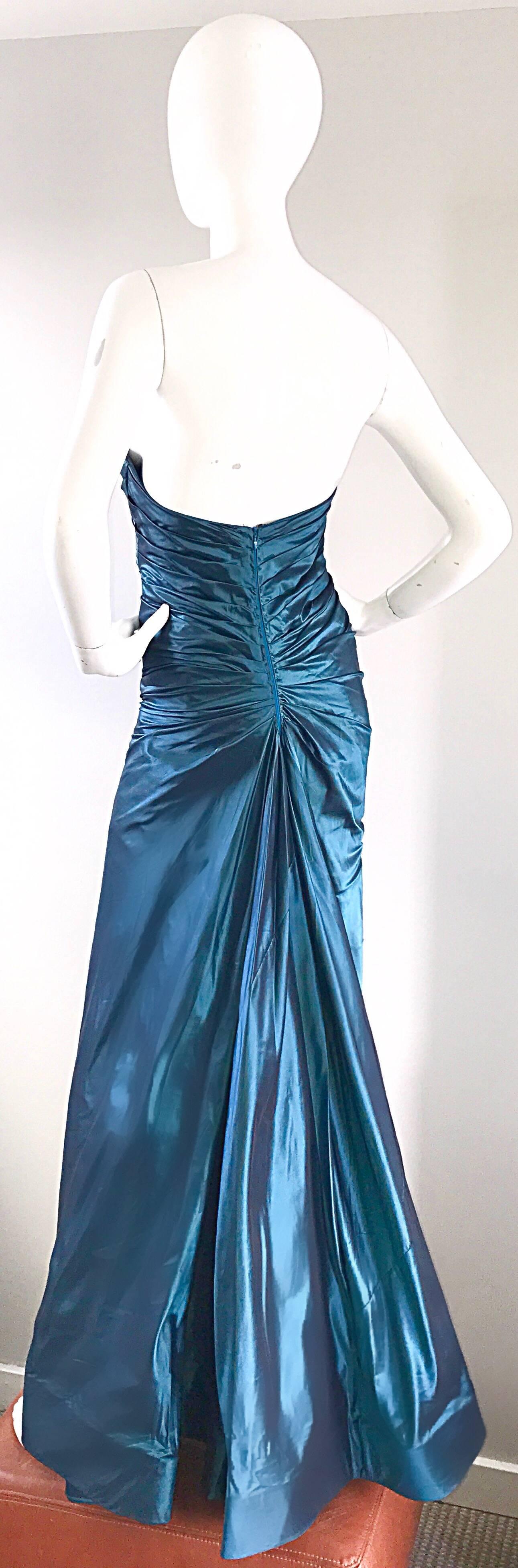 Vintage Ronald Nivelais Sz 10 Bergdorf Goodman Blue Silk Taffeta Strapless Gown For Sale 1