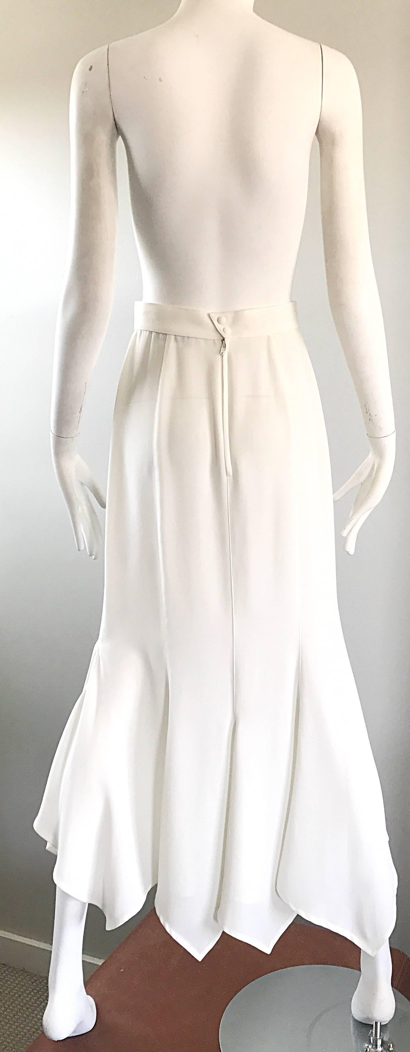 1990s Thierry Mugler White Handkerchief Hem Asymmetrical Vintage 90s Maxi Skirt In Excellent Condition For Sale In San Diego, CA